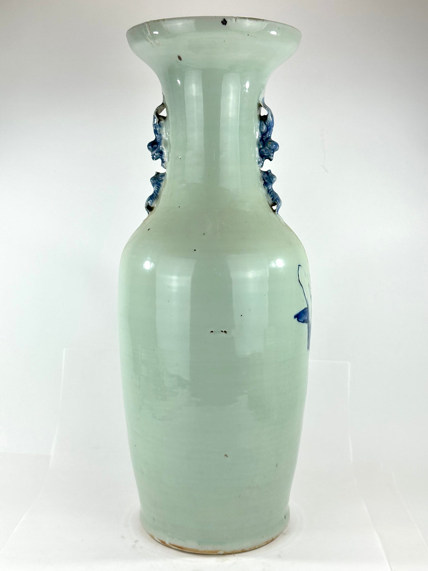 Antique Chinese Qing Dynasty Blue & White Celadon-Ground Vase Immortals 24"H