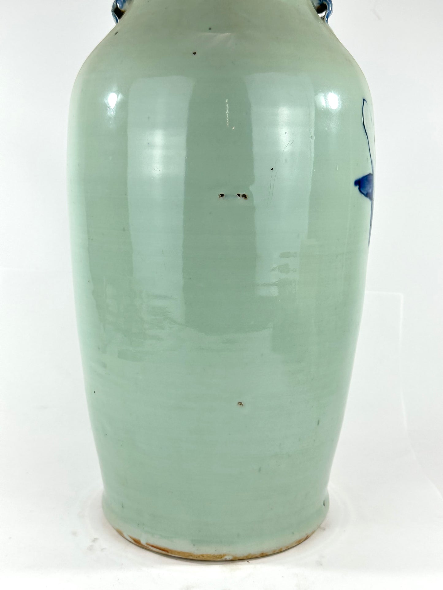 Antique Chinese Qing Dynasty Blue & White Celadon-Ground Vase Immortals 24"H