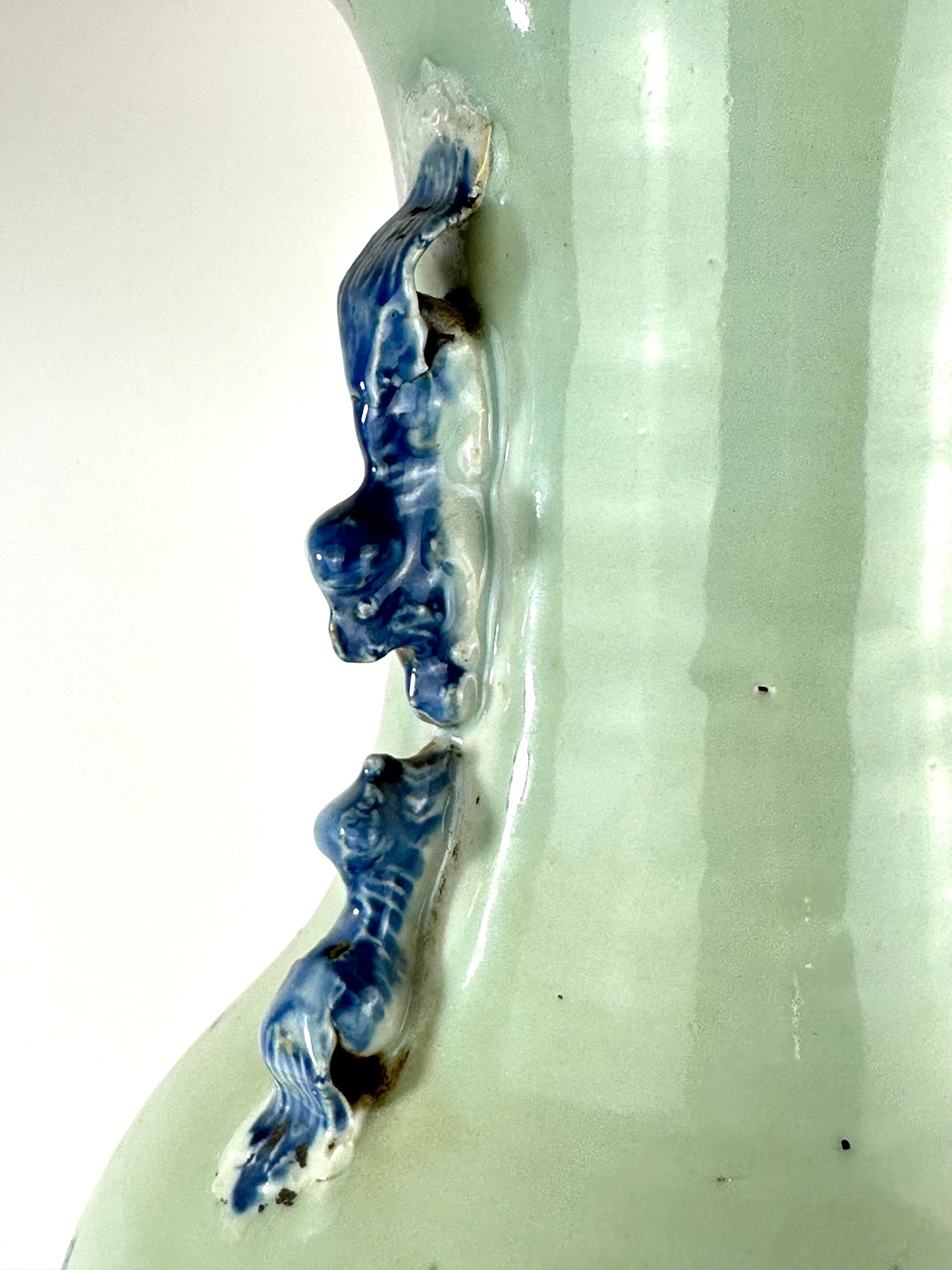 Antique Chinese Qing Dynasty Blue & White Celadon-Ground Vase Immortals 24"H