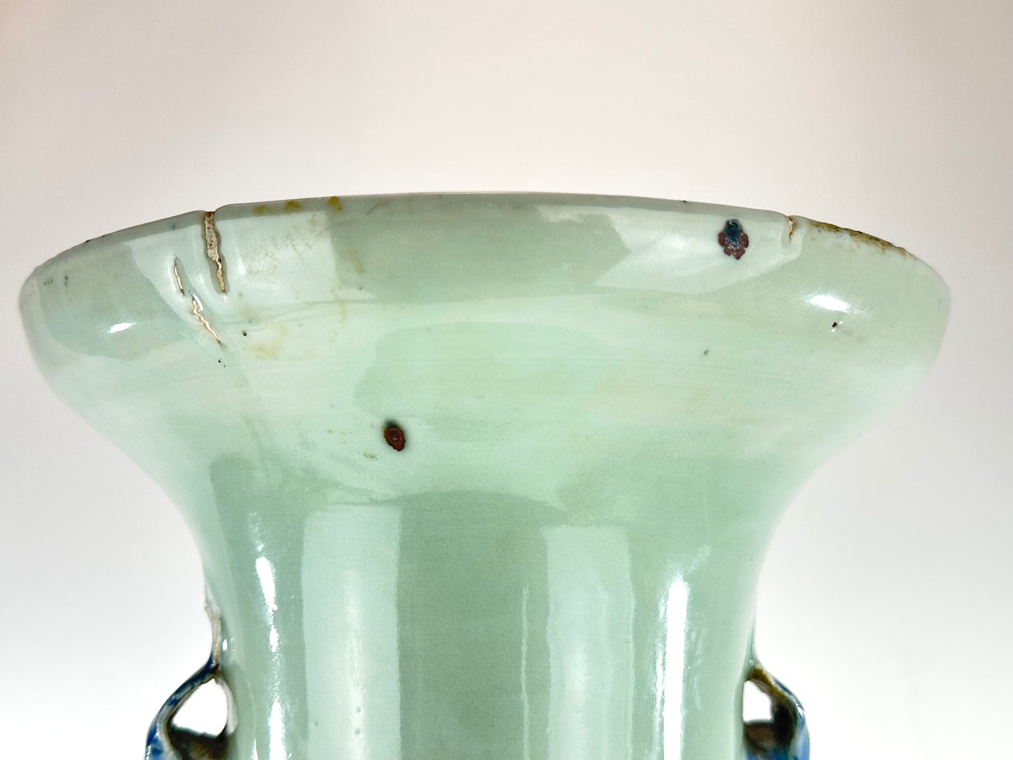 Antique Chinese Qing Dynasty Blue & White Celadon-Ground Vase Immortals 24"H