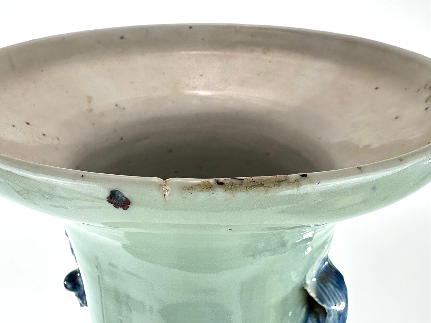 Antique Chinese Qing Dynasty Blue & White Celadon-Ground Vase Immortals 24"H