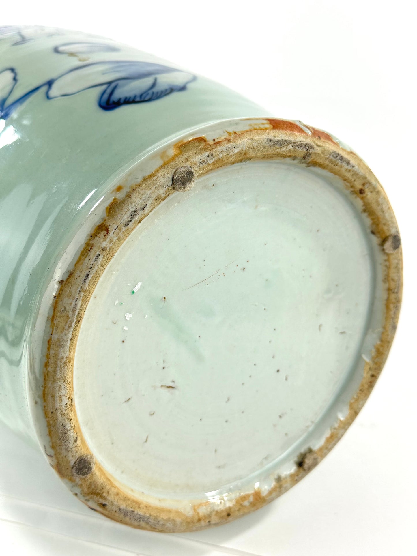 Antique Chinese Qing Dynasty Blue & White Celadon-Ground Vase Immortals 24"H