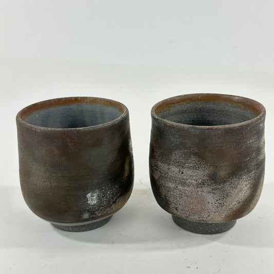 Japanese Bizen Ware Yunomi Tea Cup Pair Wood Fired Hidasuki Goma Ash Glaze Showa 3"H