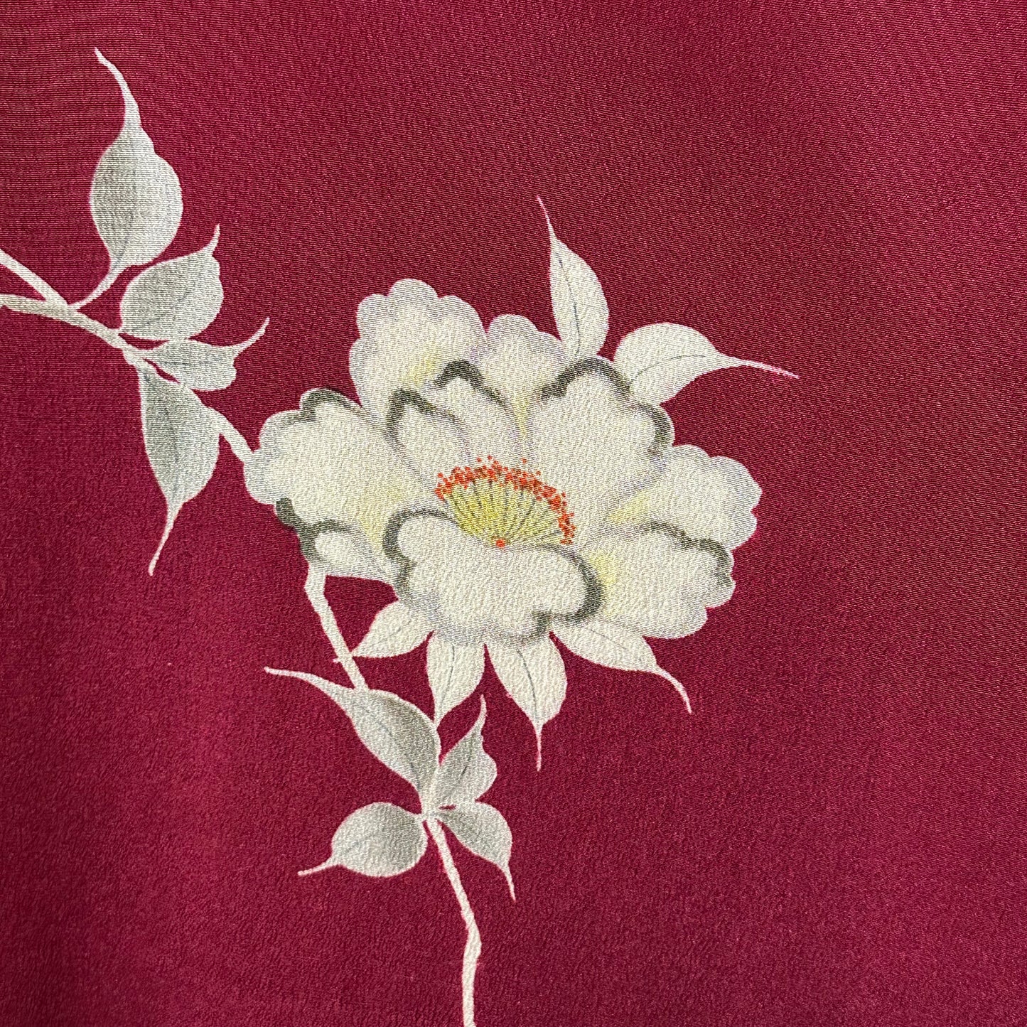 Vintage Japanese Silk Kimono Burgundy Peony Chirimen Crepe Showa