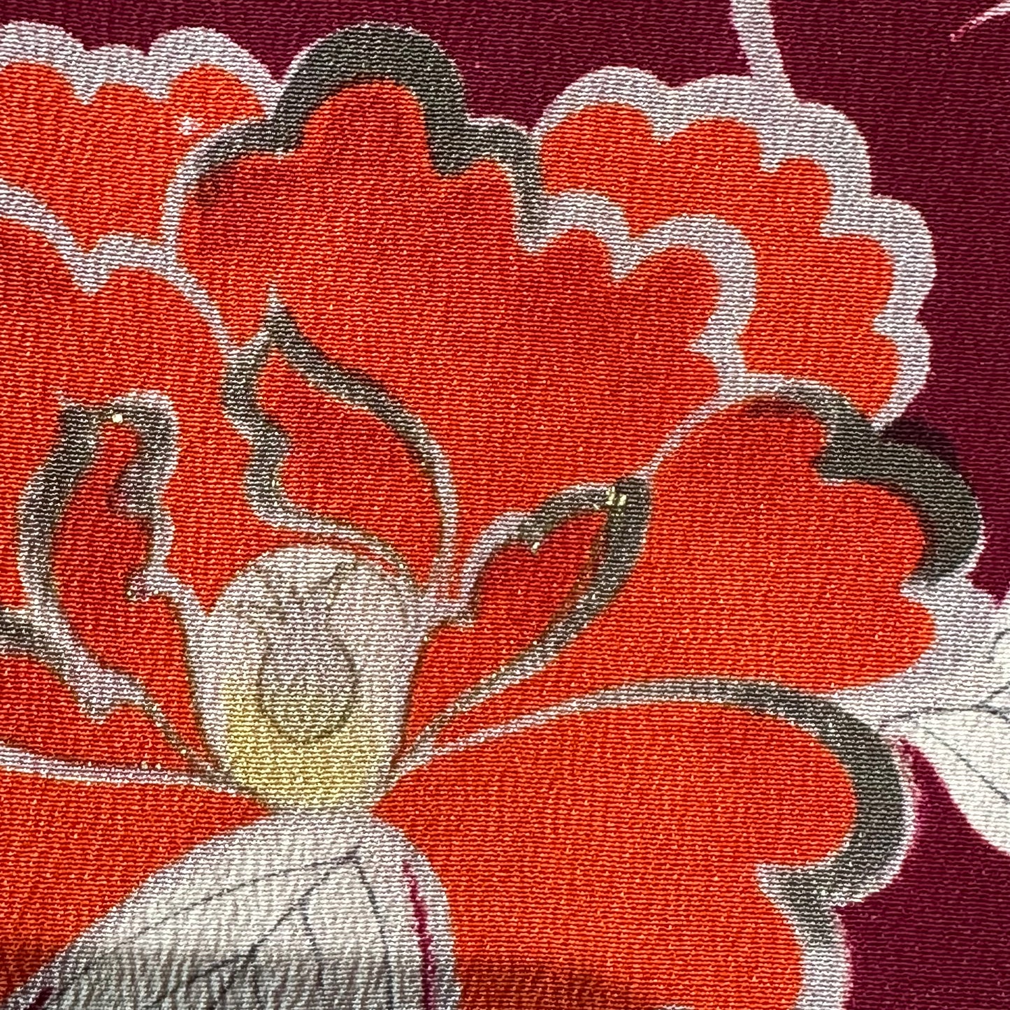 Vintage Japanese Silk Kimono Burgundy Peony Chirimen Crepe Showa