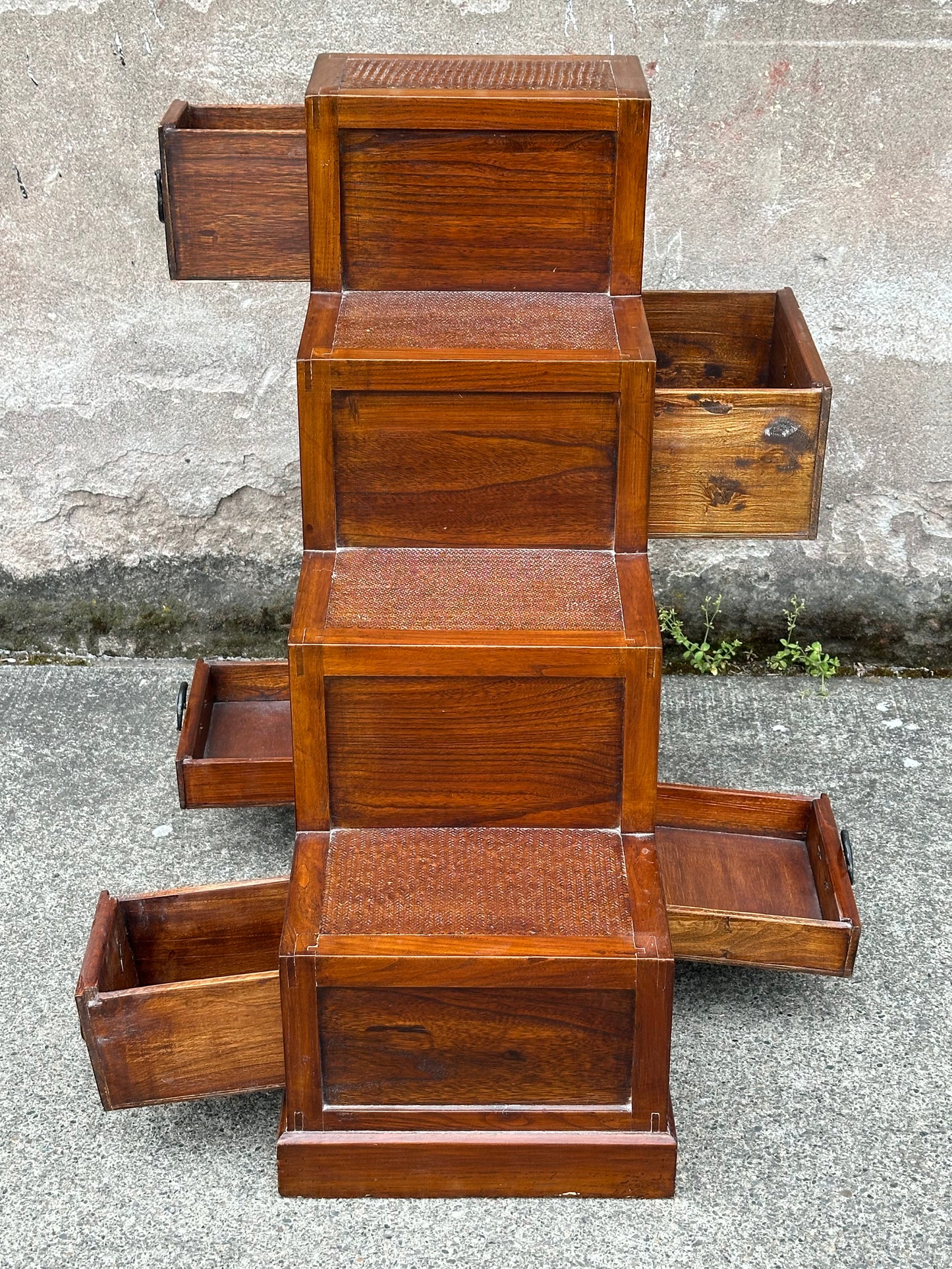 Vintage Japanese Keyaki Step Chest Kaidan Dansu Rattan Double-Sided ~36"H