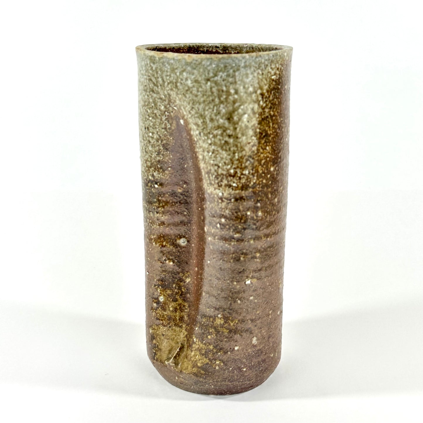 Antique Japanese Bizen Ware Cylindrical Vase Hidasuki & Goma Ash Glaze 10"