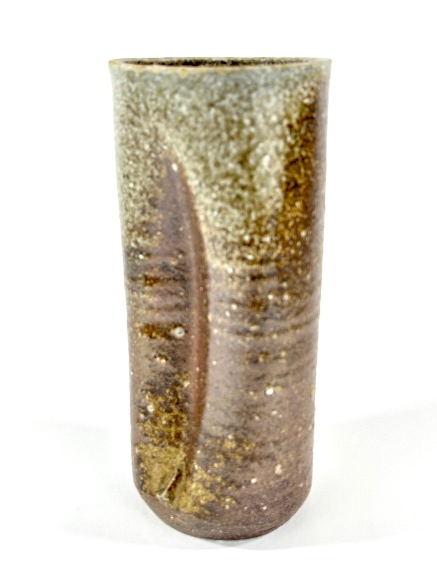 Antique Japanese Bizen Ware Cylindrical Vase Hidasuki & Goma Ash Glaze 10"