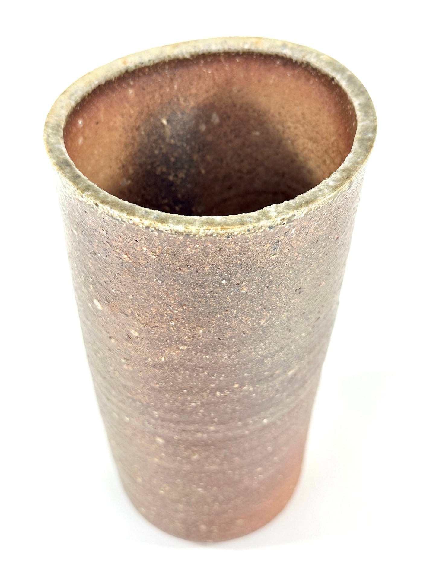Antique Japanese Bizen Ware Cylindrical Vase Hidasuki & Goma Ash Glaze 10"