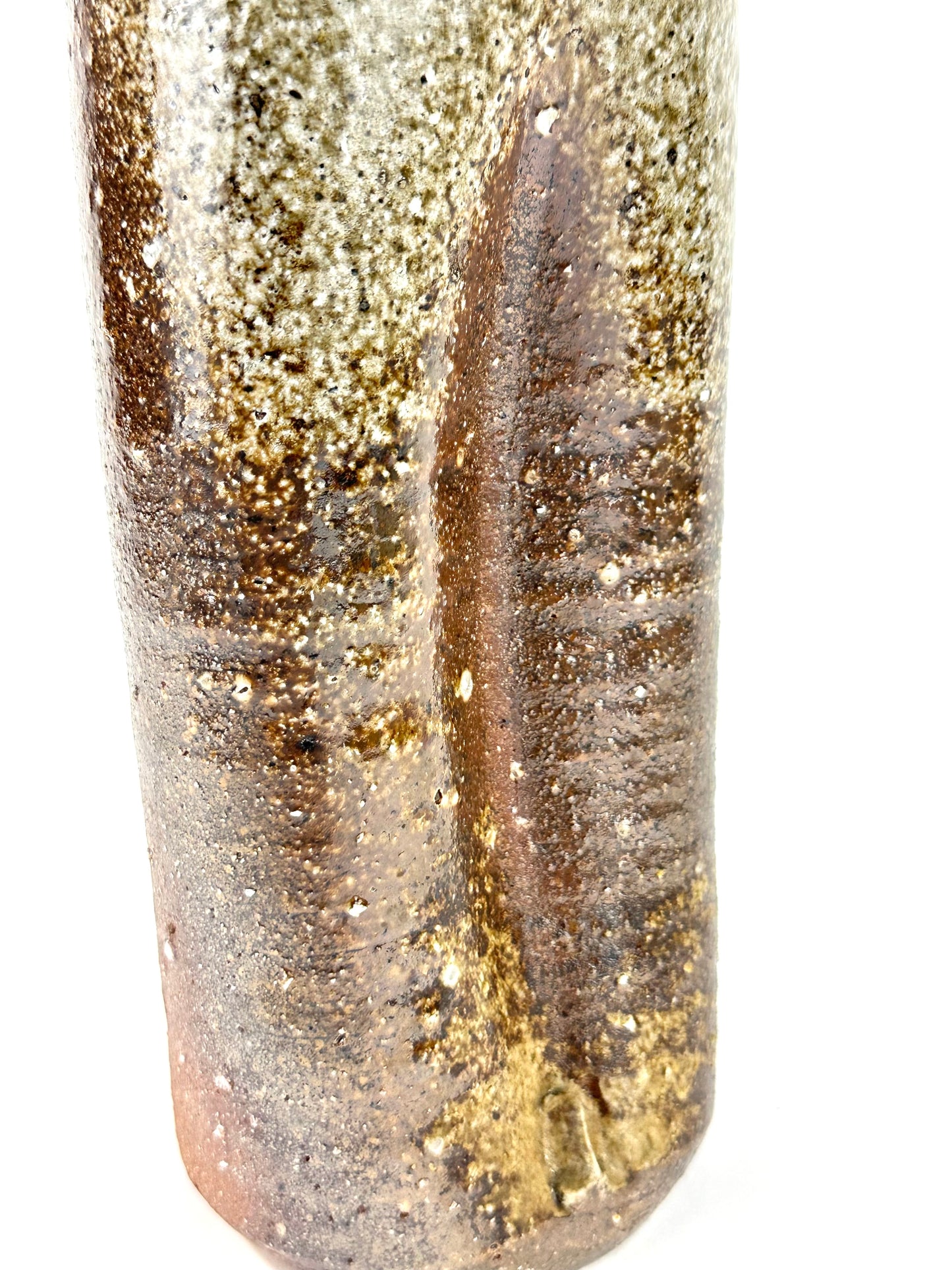Antique Japanese Bizen Ware Cylindrical Vase Hidasuki & Goma Ash Glaze 10"