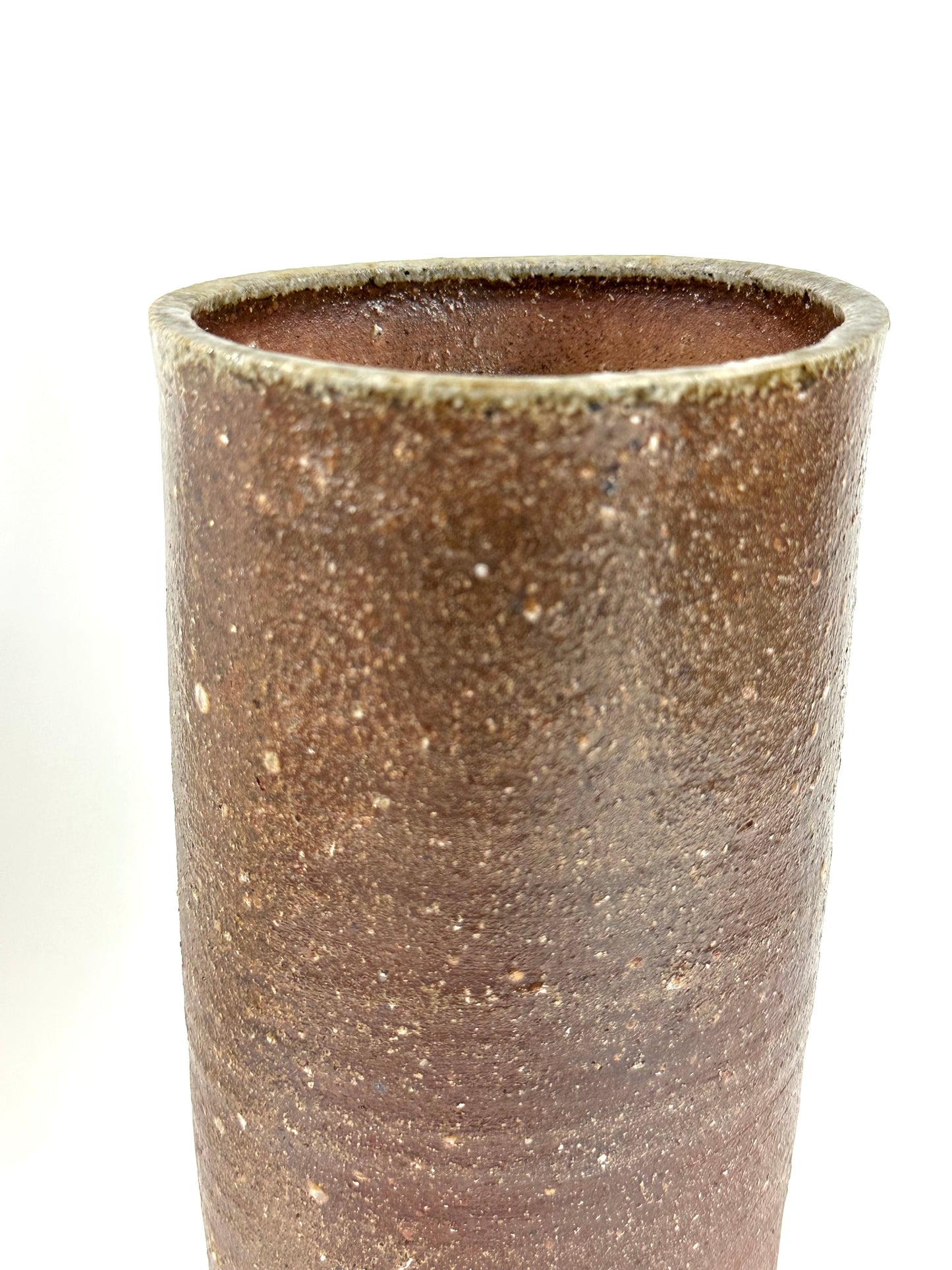 Antique Japanese Bizen Ware Cylindrical Vase Hidasuki & Goma Ash Glaze 10"