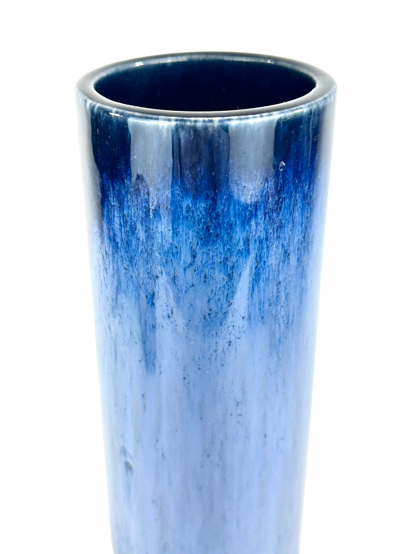 Vintage Japanese Cylindrical Vase with Flowing Blue Flambe Glaze 13"