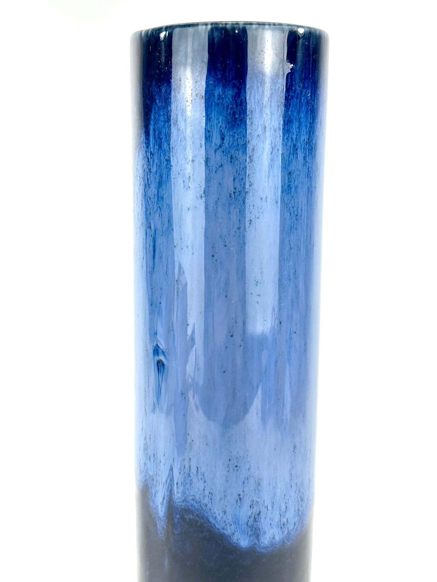 Vintage Japanese Cylindrical Vase with Flowing Blue Flambe Glaze 13"