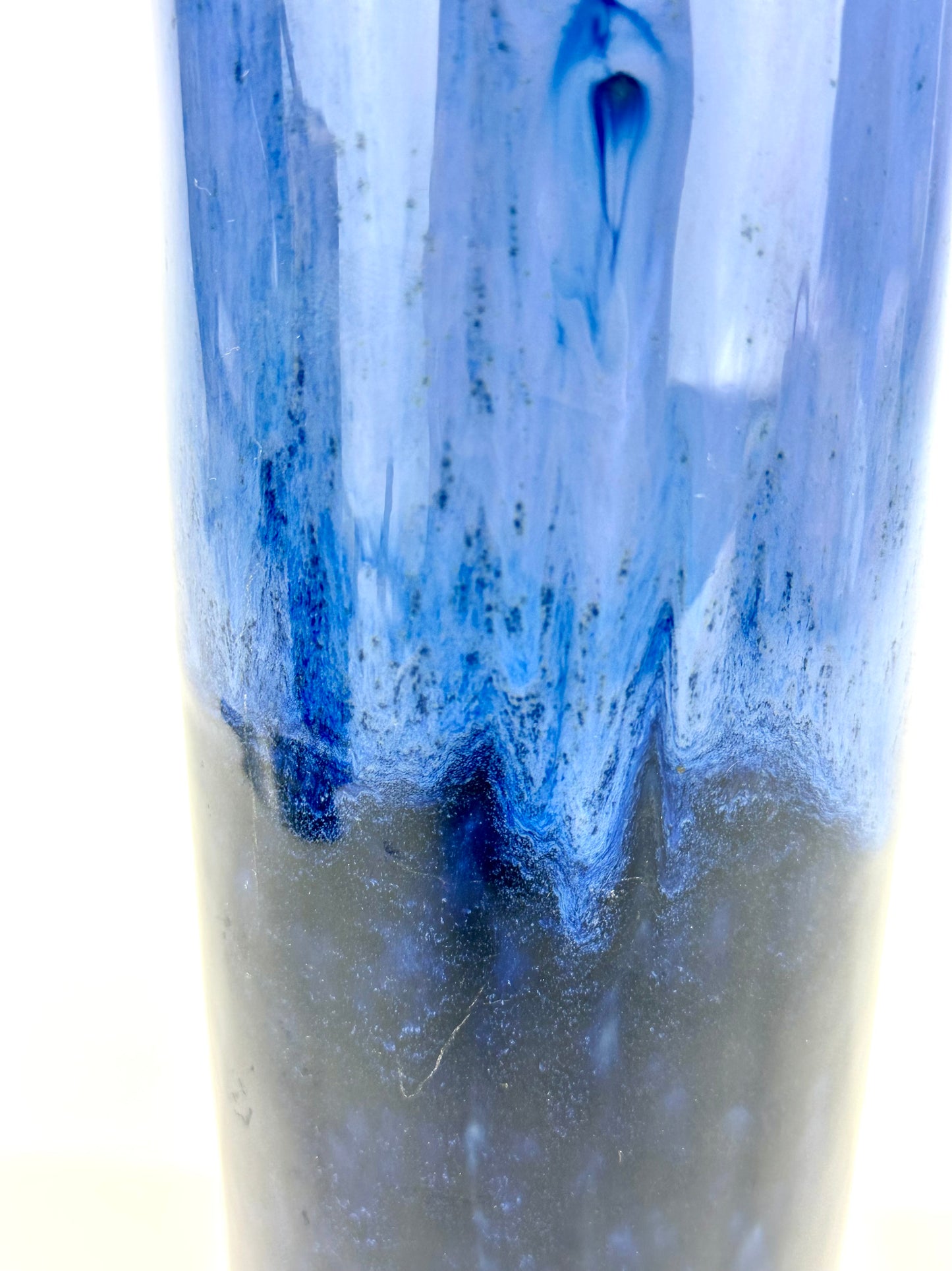 Vintage Japanese Cylindrical Vase with Flowing Blue Flambe Glaze 13"