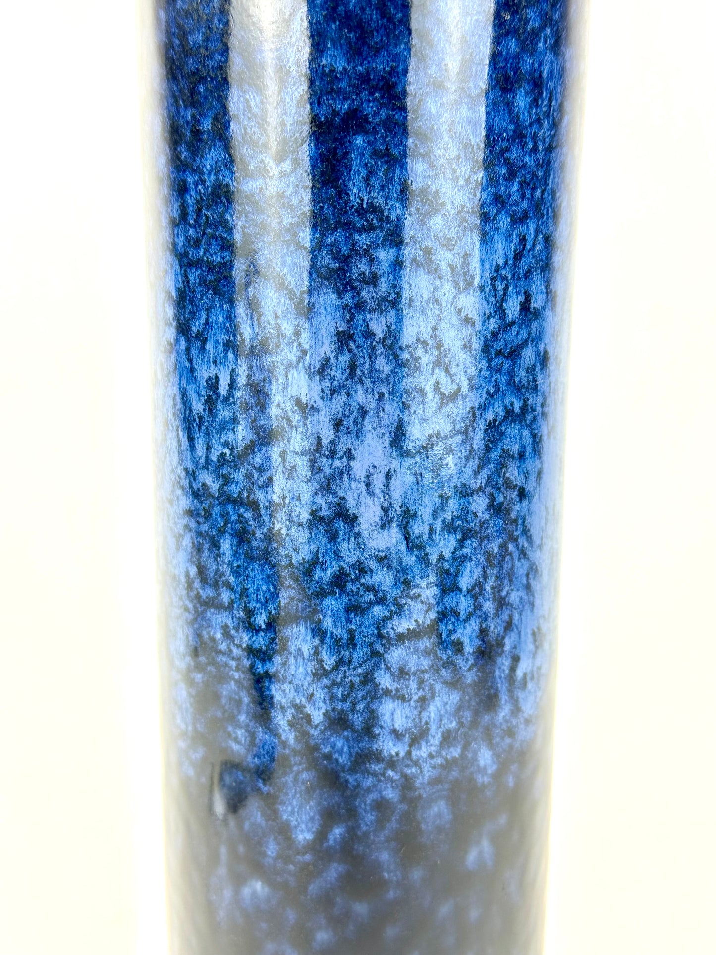 Vintage Japanese Cylindrical Stoneware Vase Mottled Blue Flambe Glaze 12"