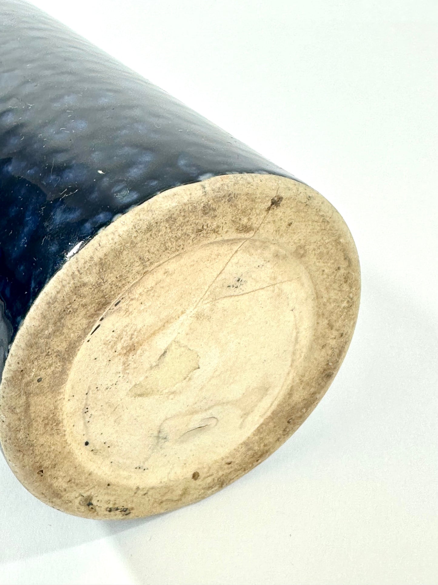 Vintage Japanese Cylindrical Stoneware Vase Mottled Blue Flambe Glaze 12"