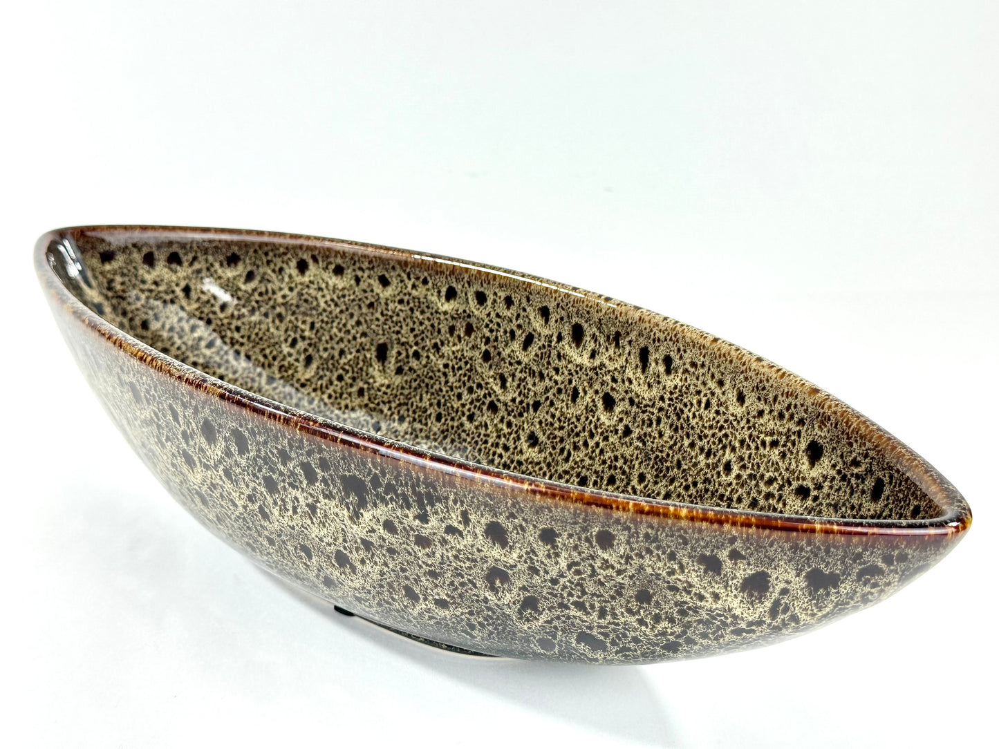 Vintage Japanese Stoneware Boat-Form Centerpiece Bowl Tenmoku-Style Glaze 14"
