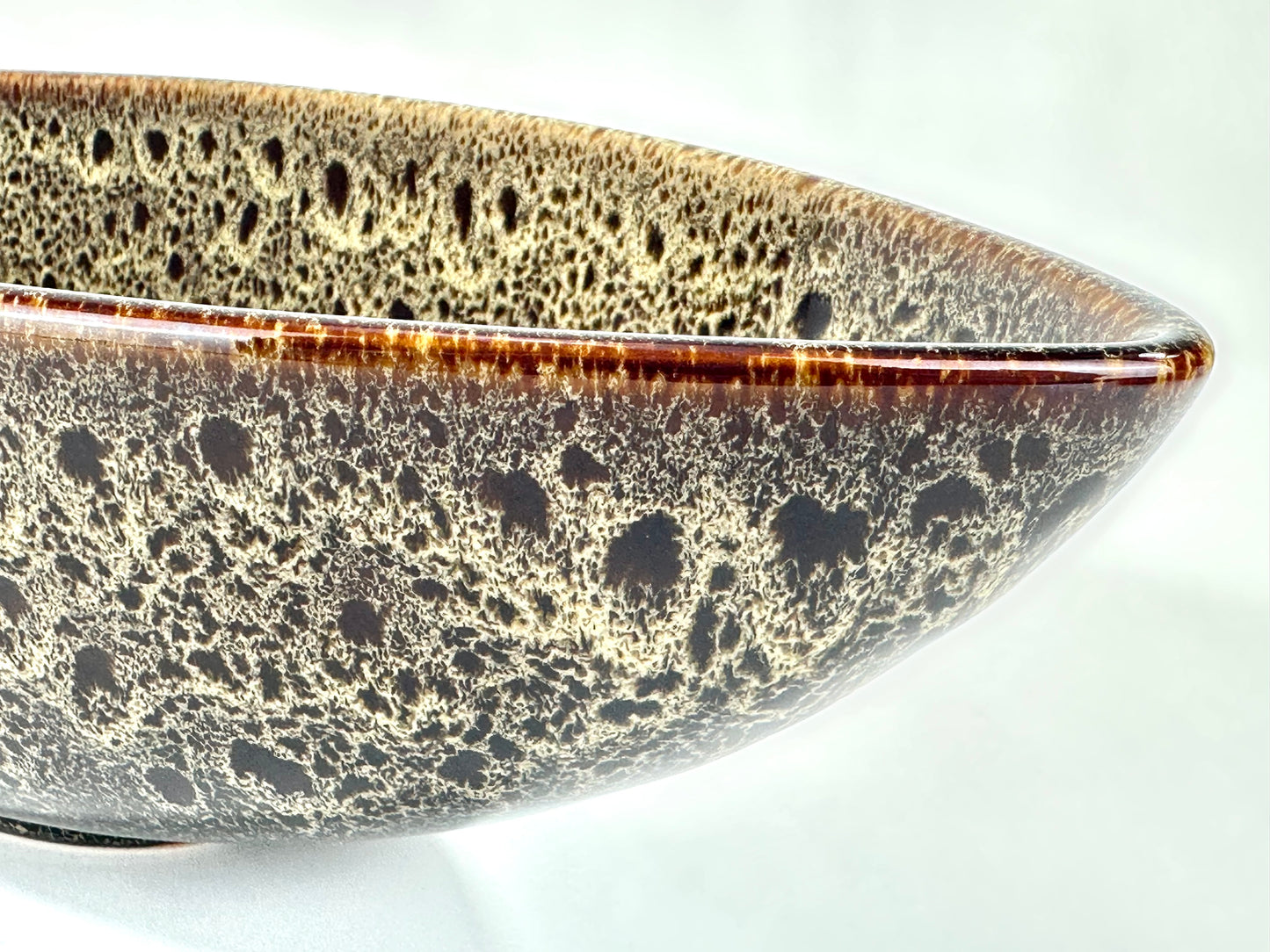 Vintage Japanese Stoneware Boat-Form Centerpiece Bowl Tenmoku-Style Glaze 14"