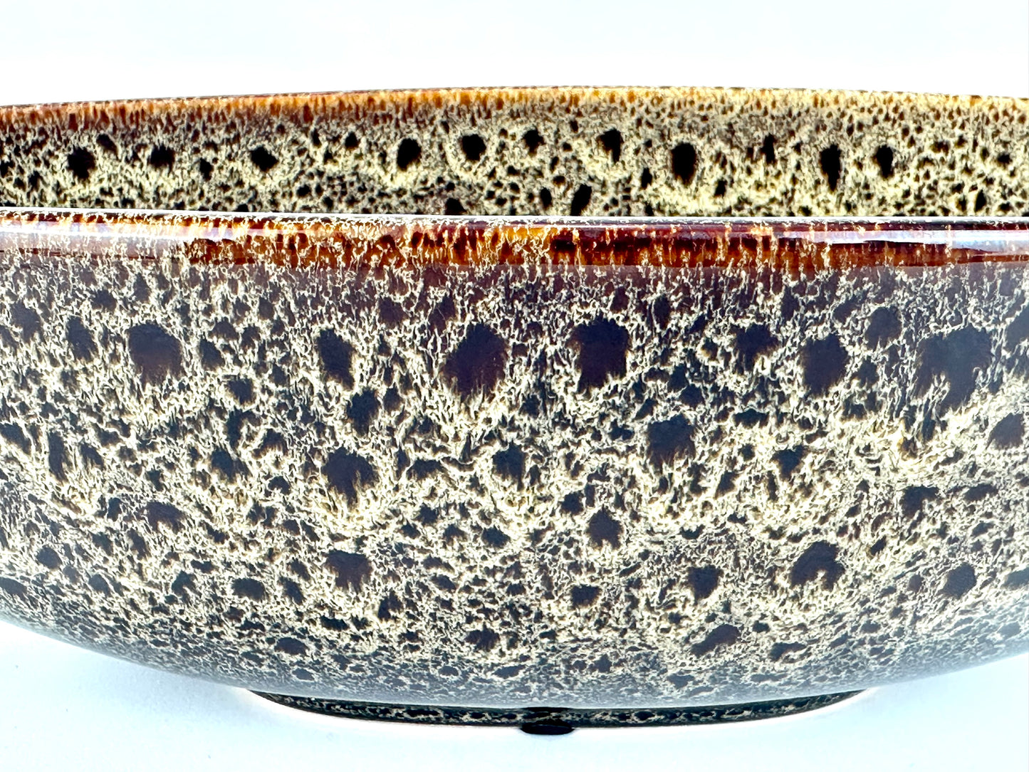 Vintage Japanese Stoneware Boat-Form Centerpiece Bowl Tenmoku-Style Glaze 14"