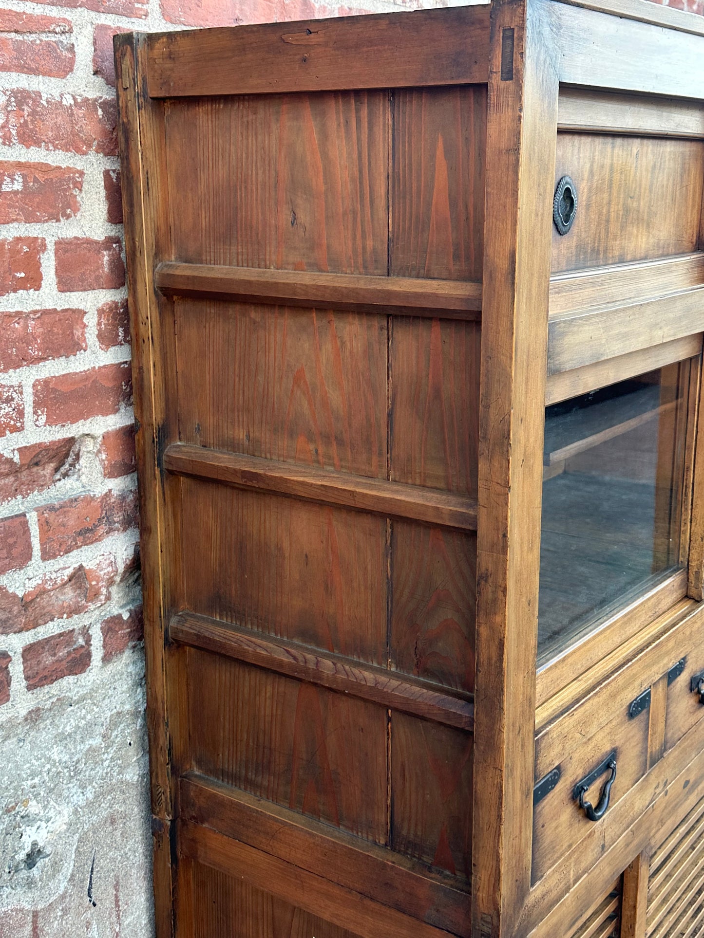 Antique Japanese Meiji Era c1870's Mizuya Kitchen Tansu Two-Section Cabinet