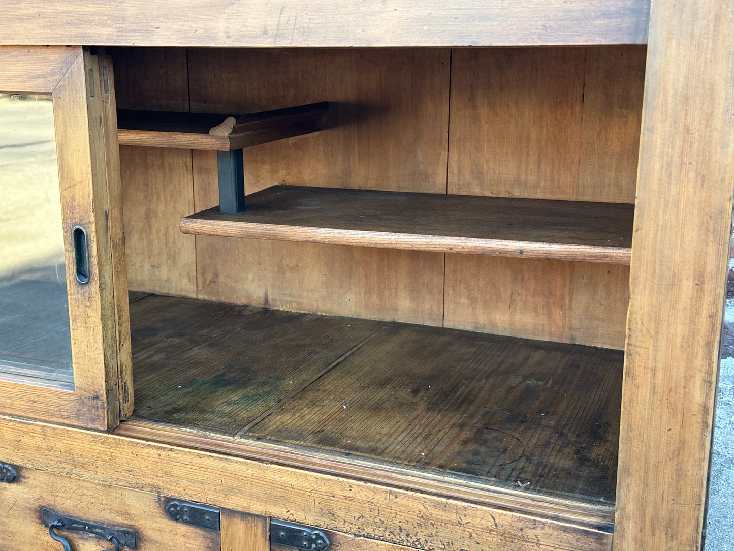 Antique Japanese Meiji Era c1870's Mizuya Kitchen Tansu Two-Section Cabinet