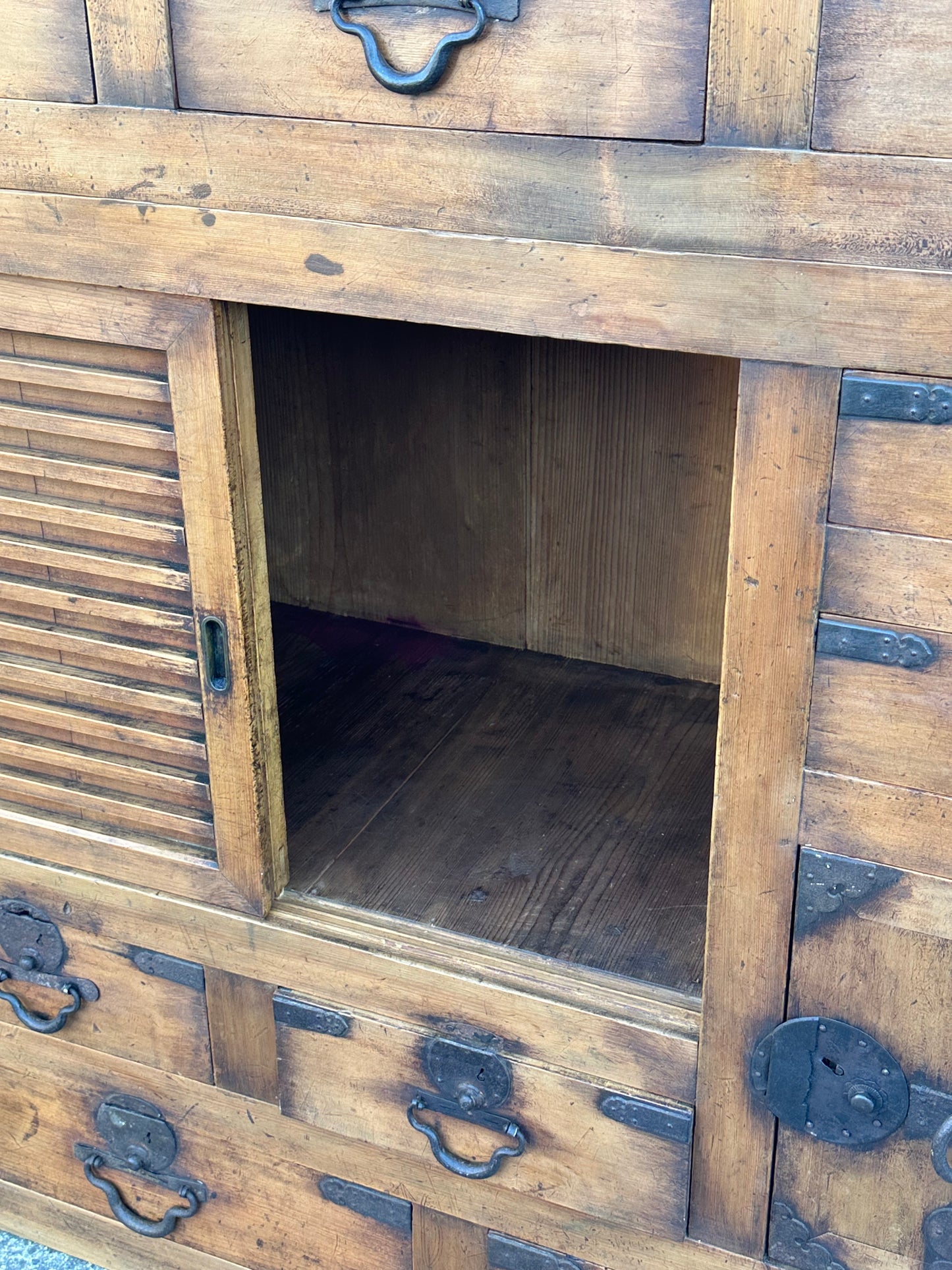 Antique Japanese Meiji Era c1870's Mizuya Kitchen Tansu Two-Section Cabinet