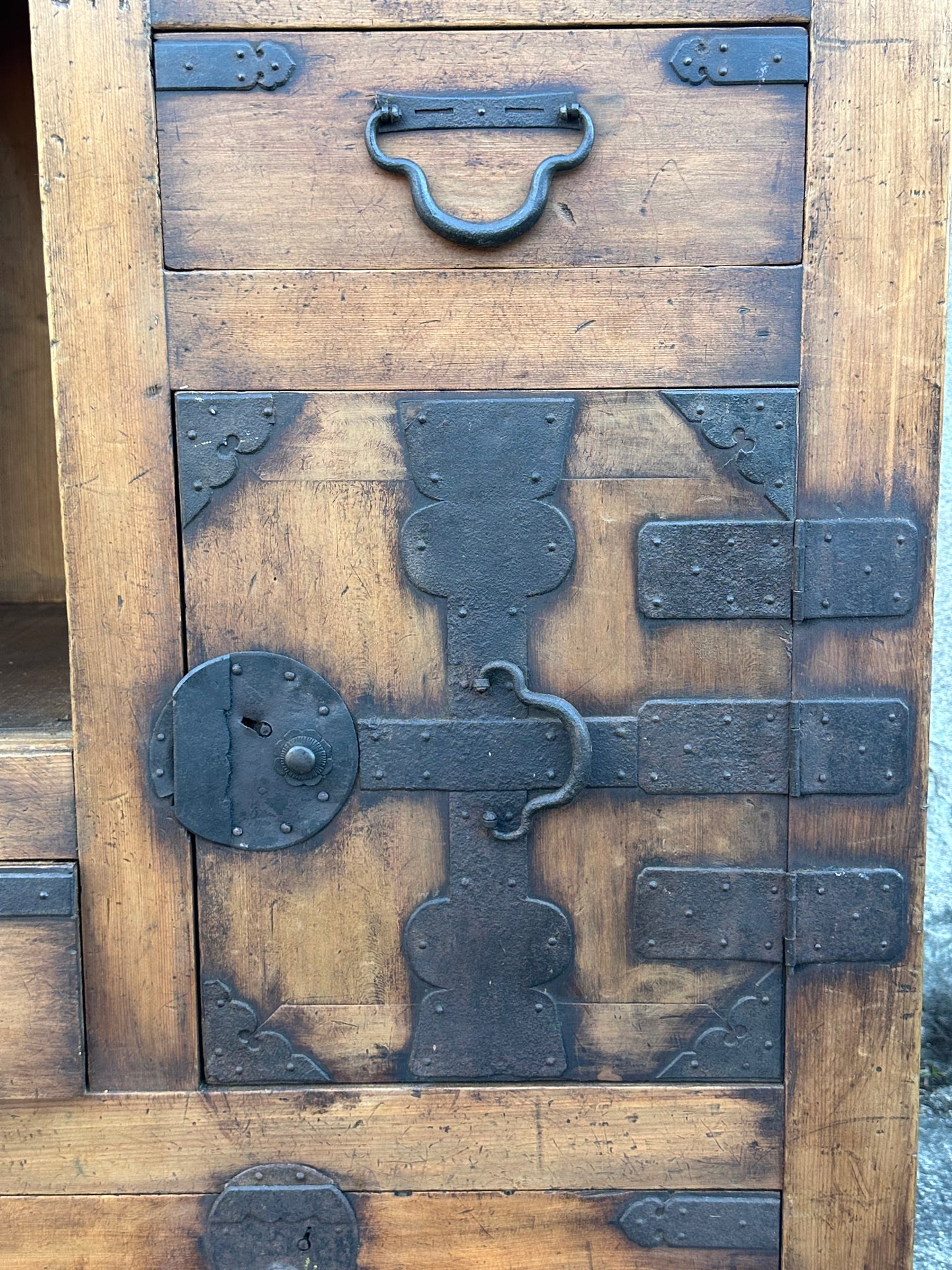 Antique Japanese Meiji Era c1870's Mizuya Kitchen Tansu Two-Section Cabinet