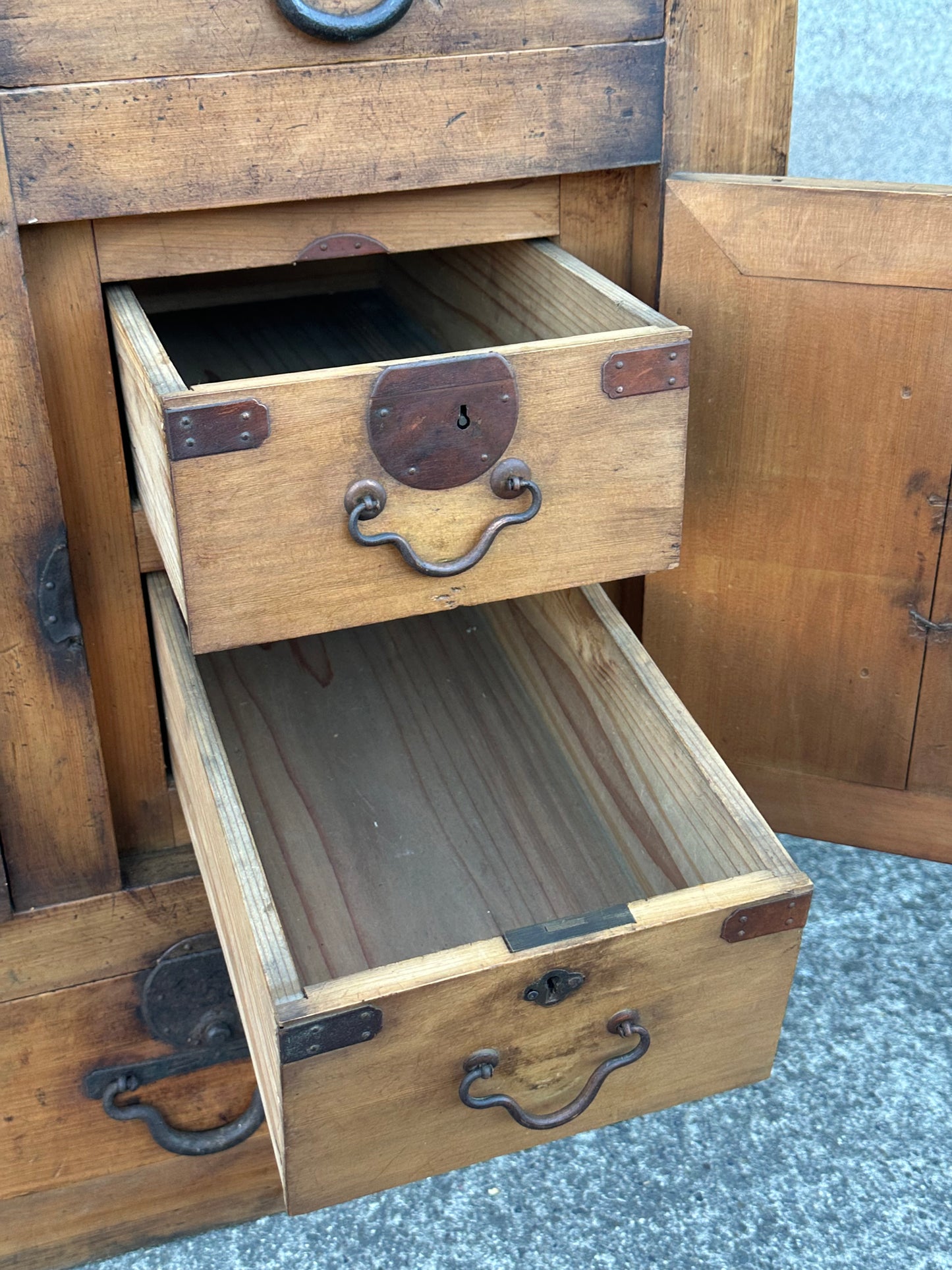 Antique Japanese Meiji Era c1870's Mizuya Kitchen Tansu Two-Section Cabinet