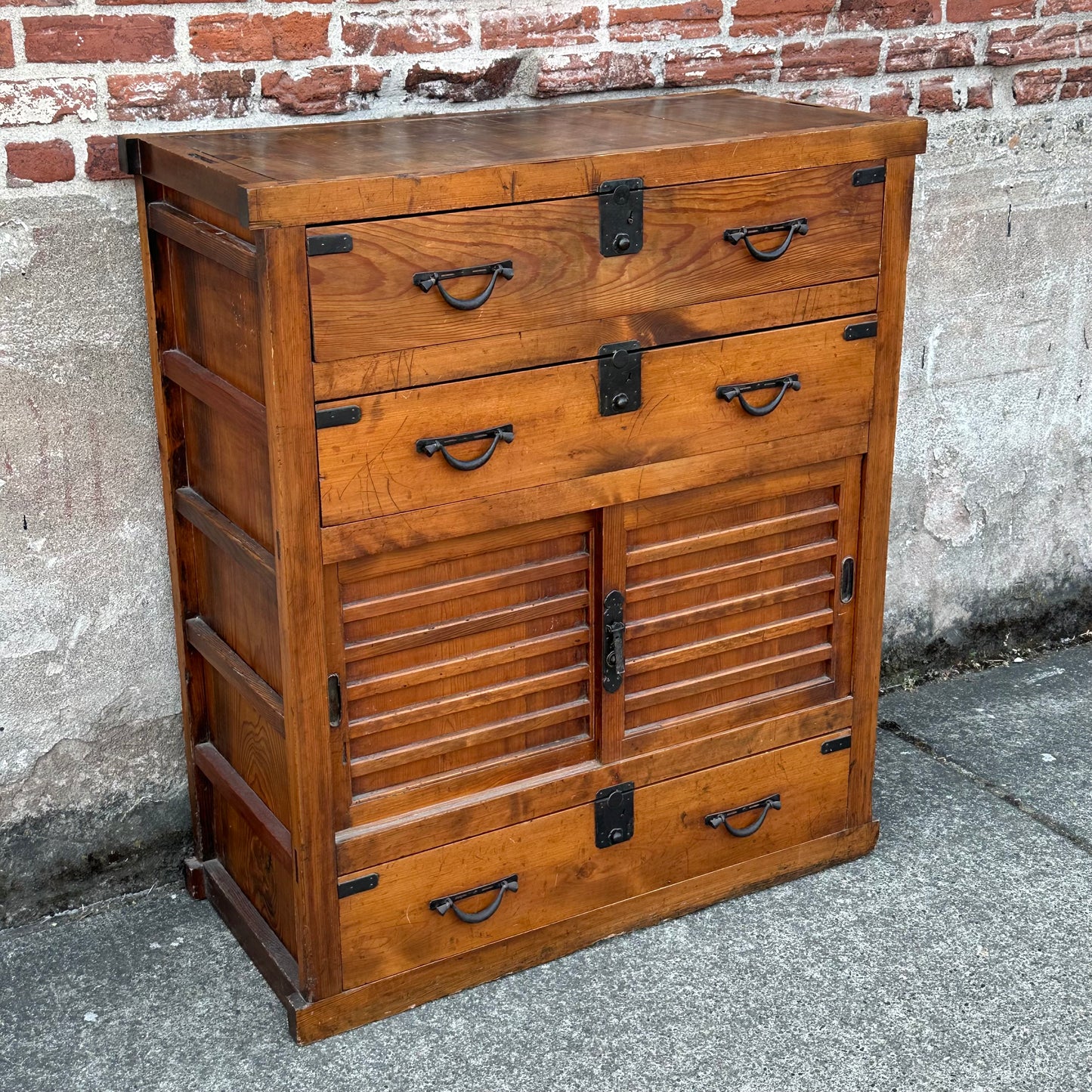Japanese Edo Period c1850's Sugi Wood Chobadansu Merchant Chest Tansu 37"W