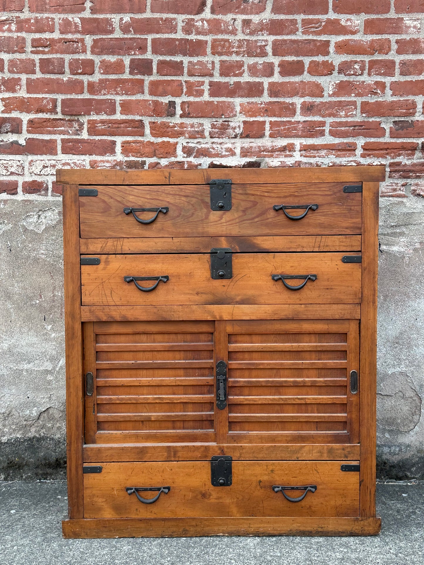 Japanese Edo Period c1850's Sugi Wood Chobadansu Merchant Chest Tansu 37"W