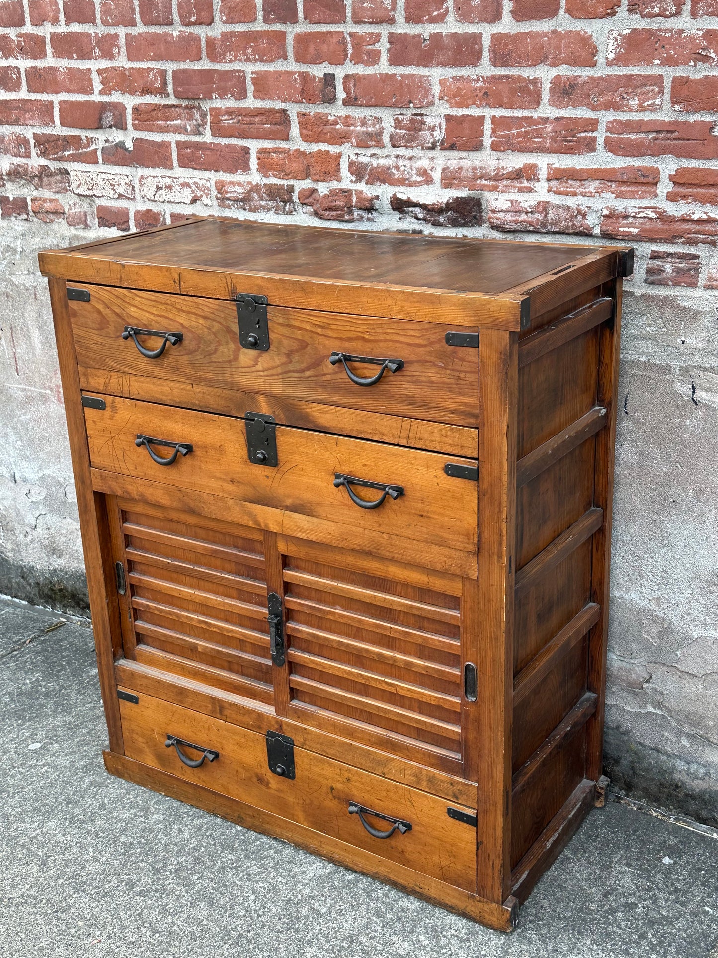 Japanese Edo Period c1850's Sugi Wood Chobadansu Merchant Chest Tansu 37"W
