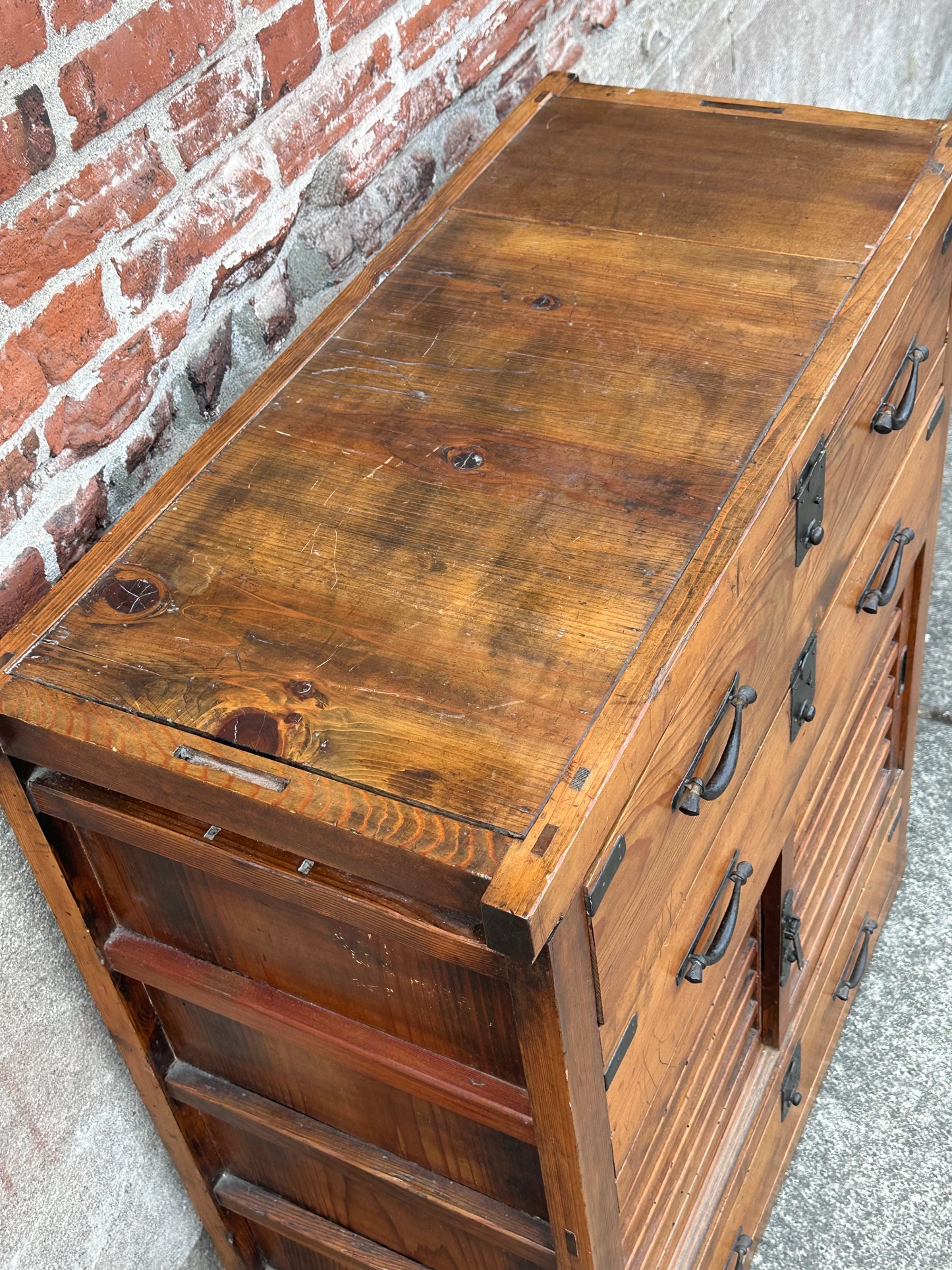 Japanese Edo Period c1850's Sugi Wood Chobadansu Merchant Chest Tansu 37"W