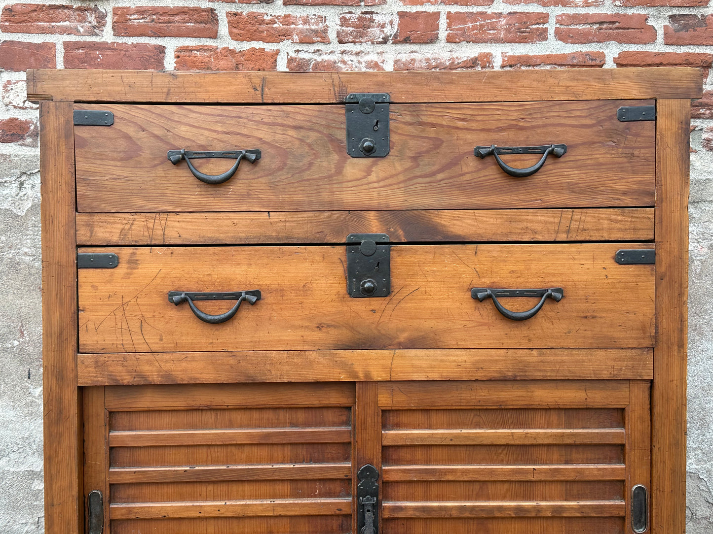 Japanese Edo Period c1850's Sugi Wood Chobadansu Merchant Chest Tansu 37"W