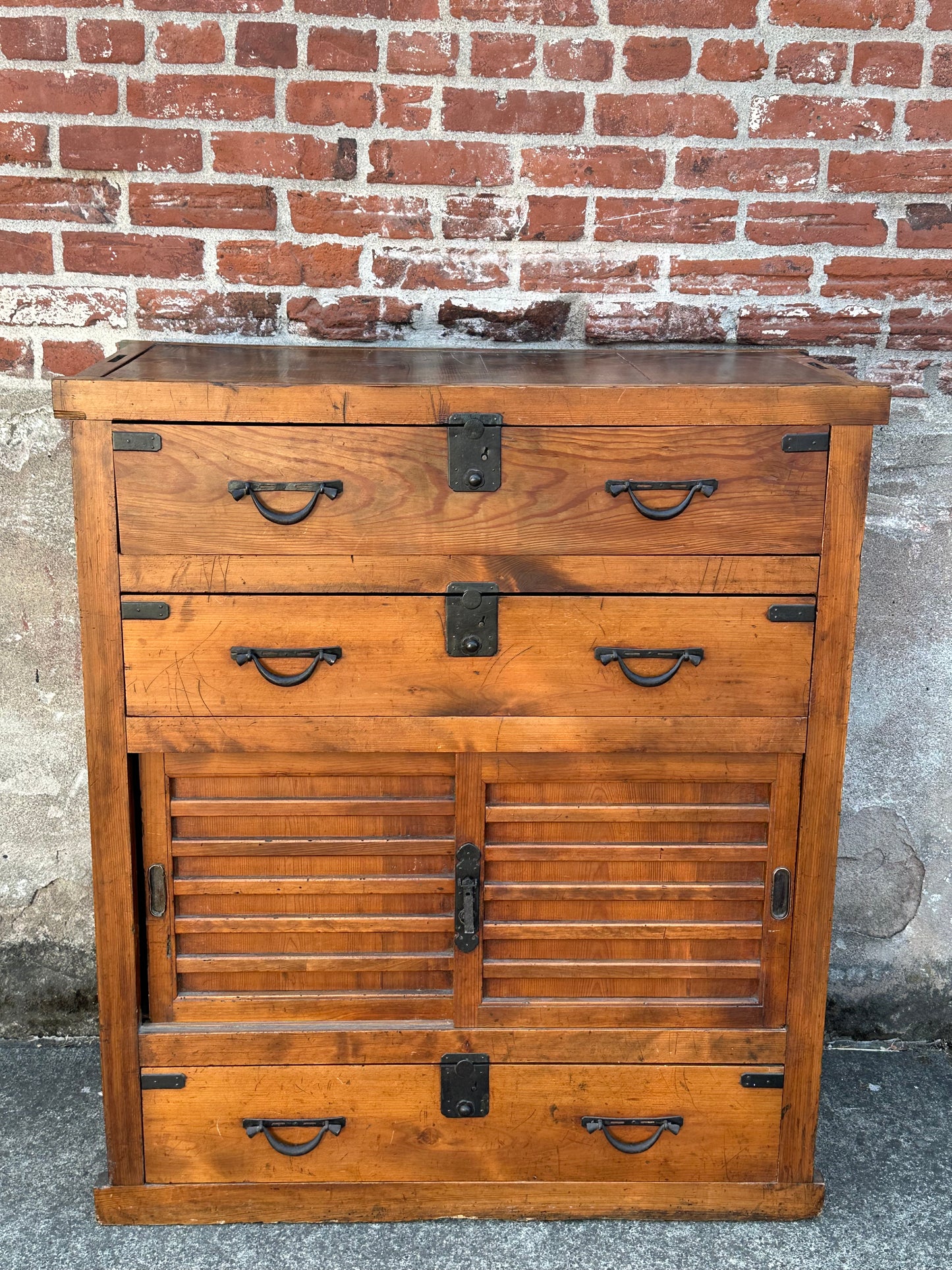 Japanese Edo Period c1850's Sugi Wood Chobadansu Merchant Chest Tansu 37"W