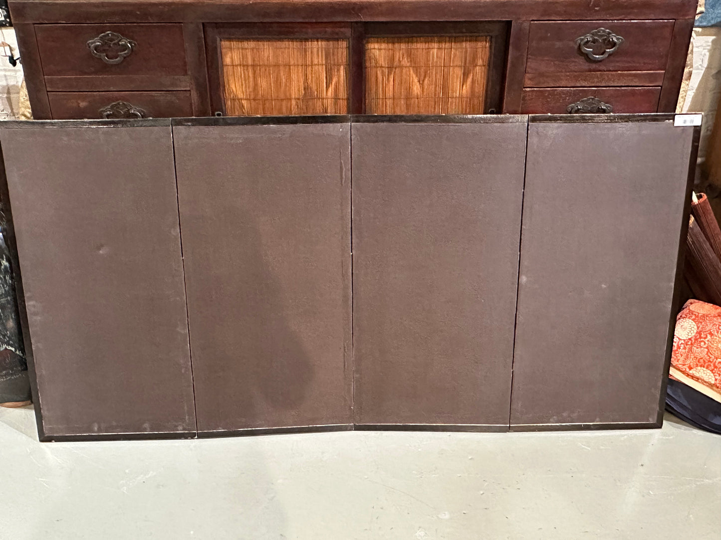 Vintage Japanese Showa 4 Panel Folding Screen Peony Swallow Butterfly Polychrome 36"