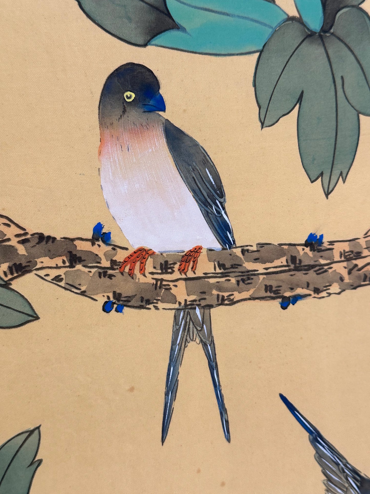 Vintage Japanese Showa 4 Panel Folding Screen Peony Swallow Butterfly Polychrome 36"