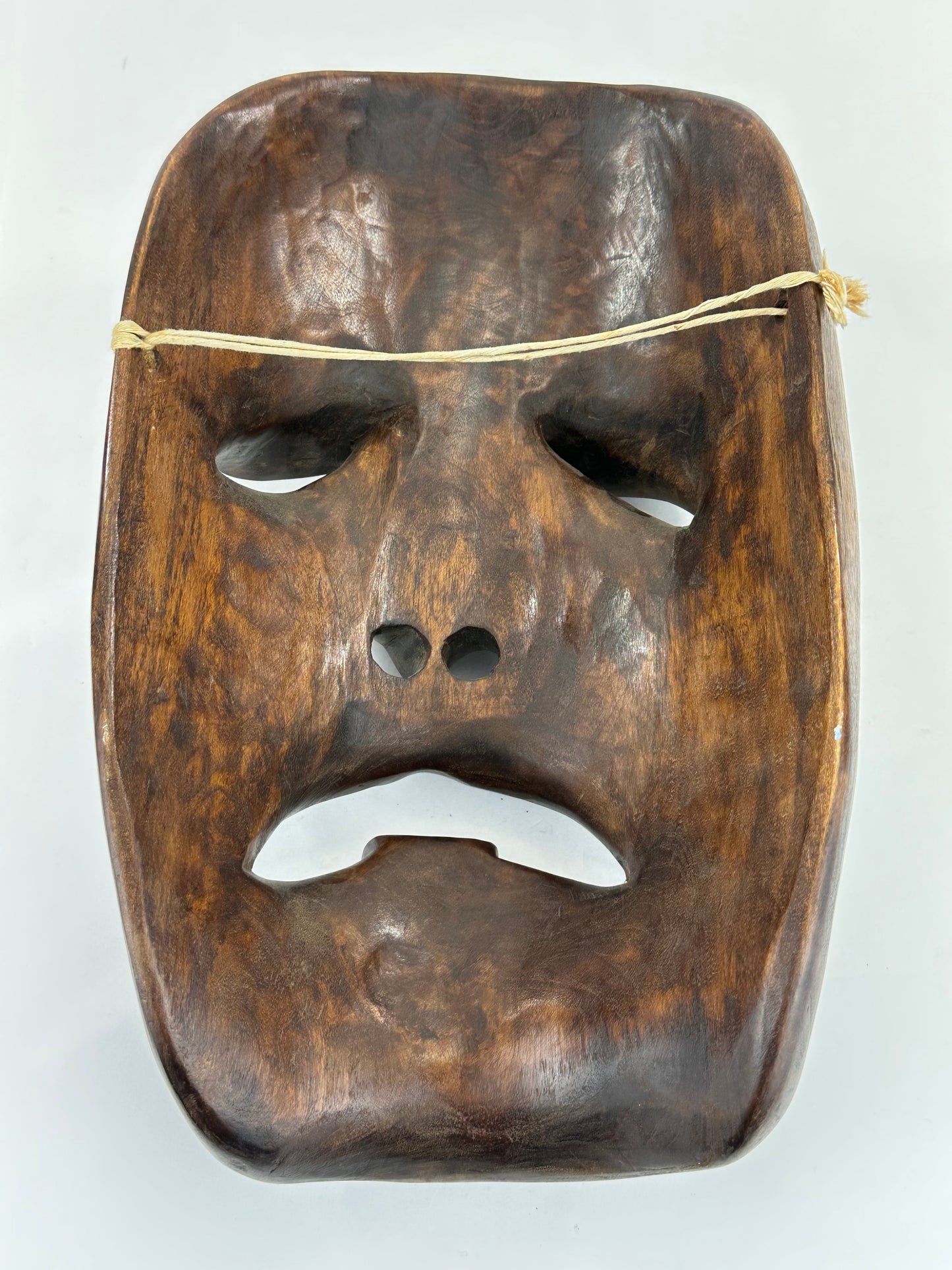 Vintage Japanese c1950's Folk Art Oni Mask Hand Carved Wood Wall Hanging 13"