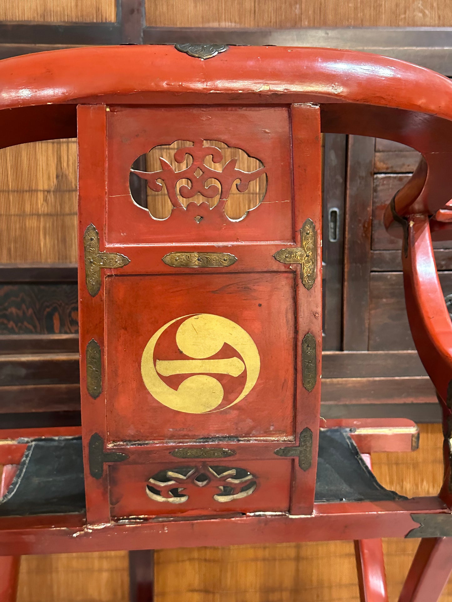 Rare Antique Japanese Edo Era (early 1800's) Red Lacquer Folding Chair 41"