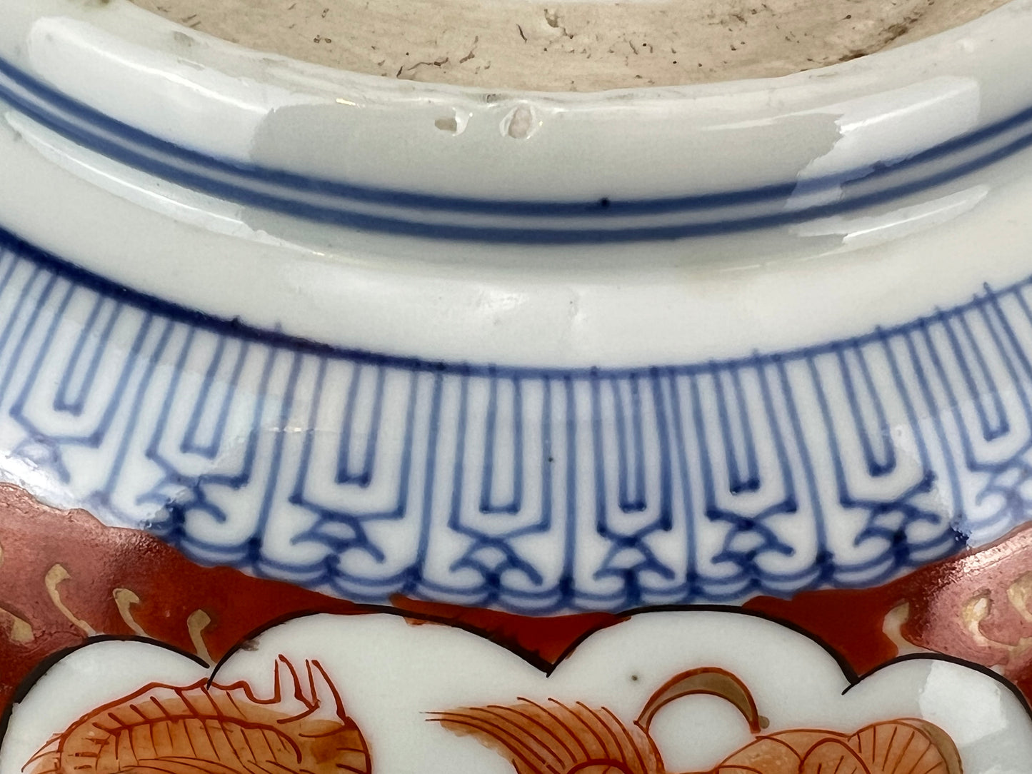 Antique Japanese Edo Era 1800's Imari Ceramic Bowl Lucky God & Crane 11"