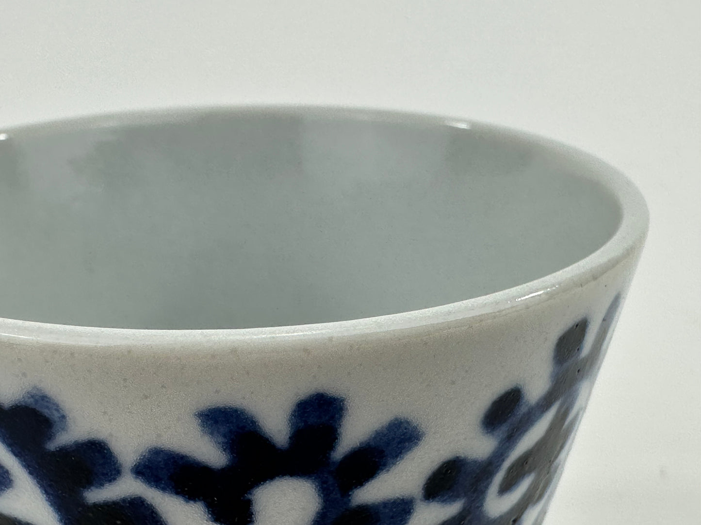 Vintage Japanese Hand Painted Indigo Spiral Yunomi Tea Cup 3"W