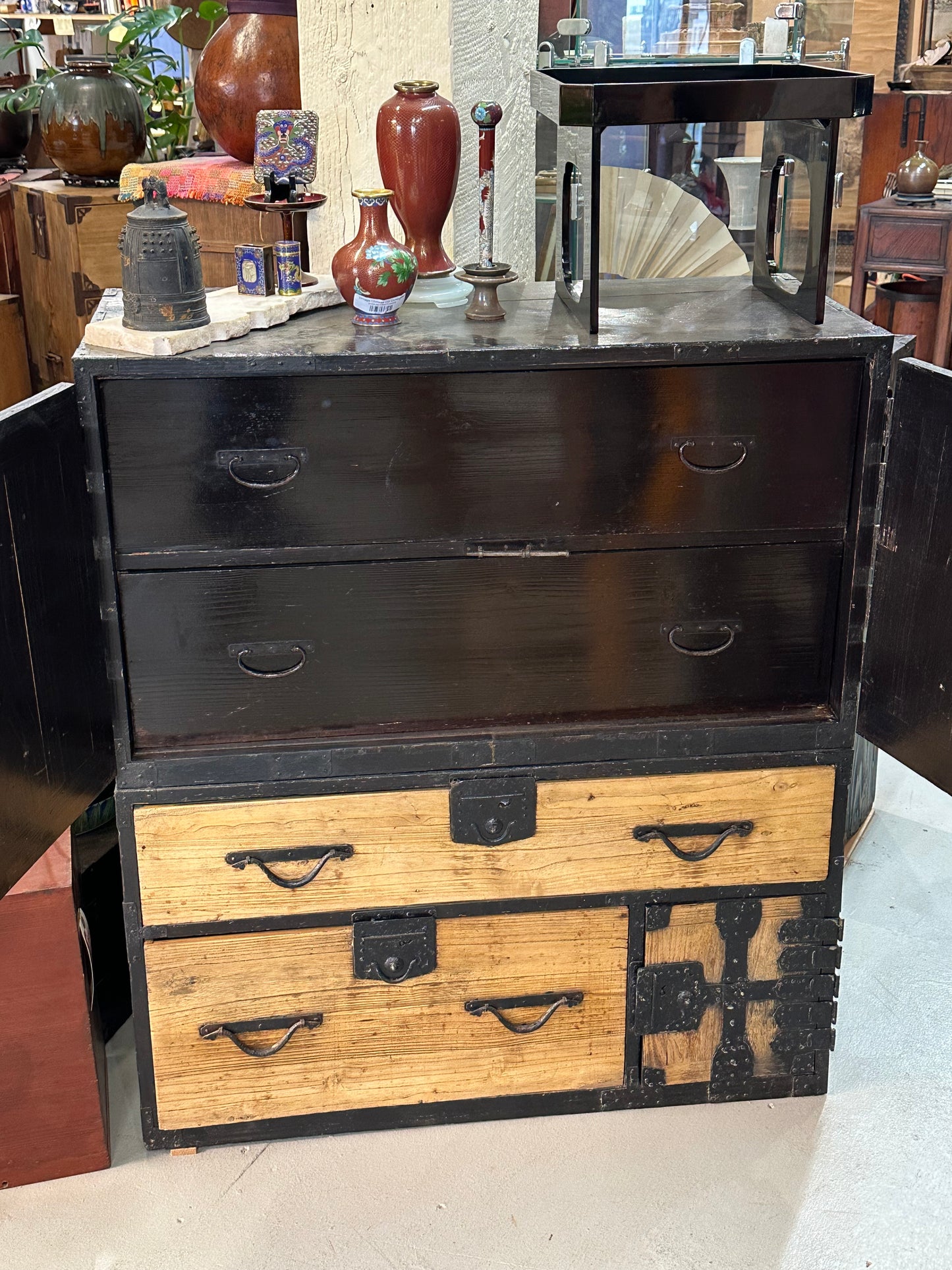 Antique Japanese Meiji Era c1890's Kannon Biraki Clothing Tansu Chest Sugi Wood 36"W