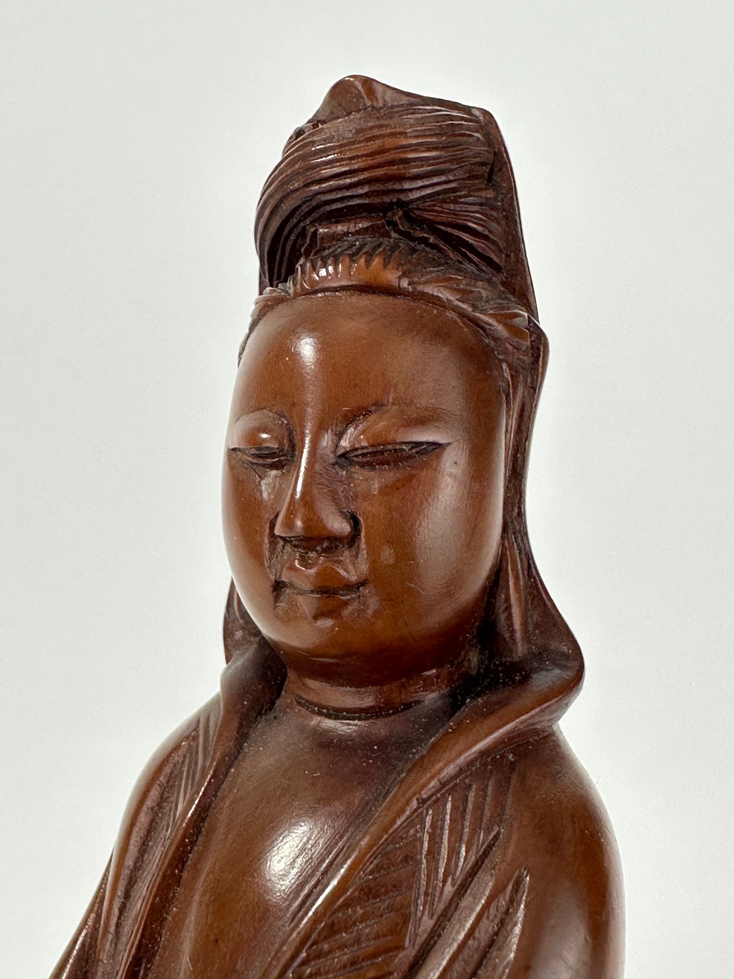 Vintage Chinese Hand-Carved Quan-Yin Figurine Sculpture Folk Figure 6"H