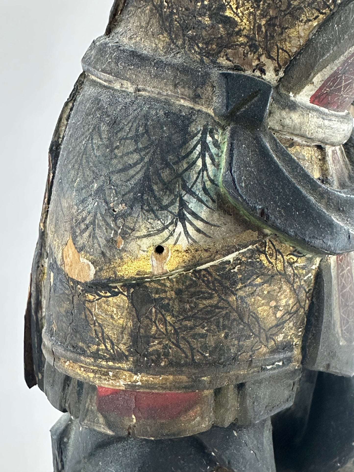 Antique Japanese Wooden Statue of Bishamonten Guardian Edo Period 17th-19th C. 22" Tall LS#047