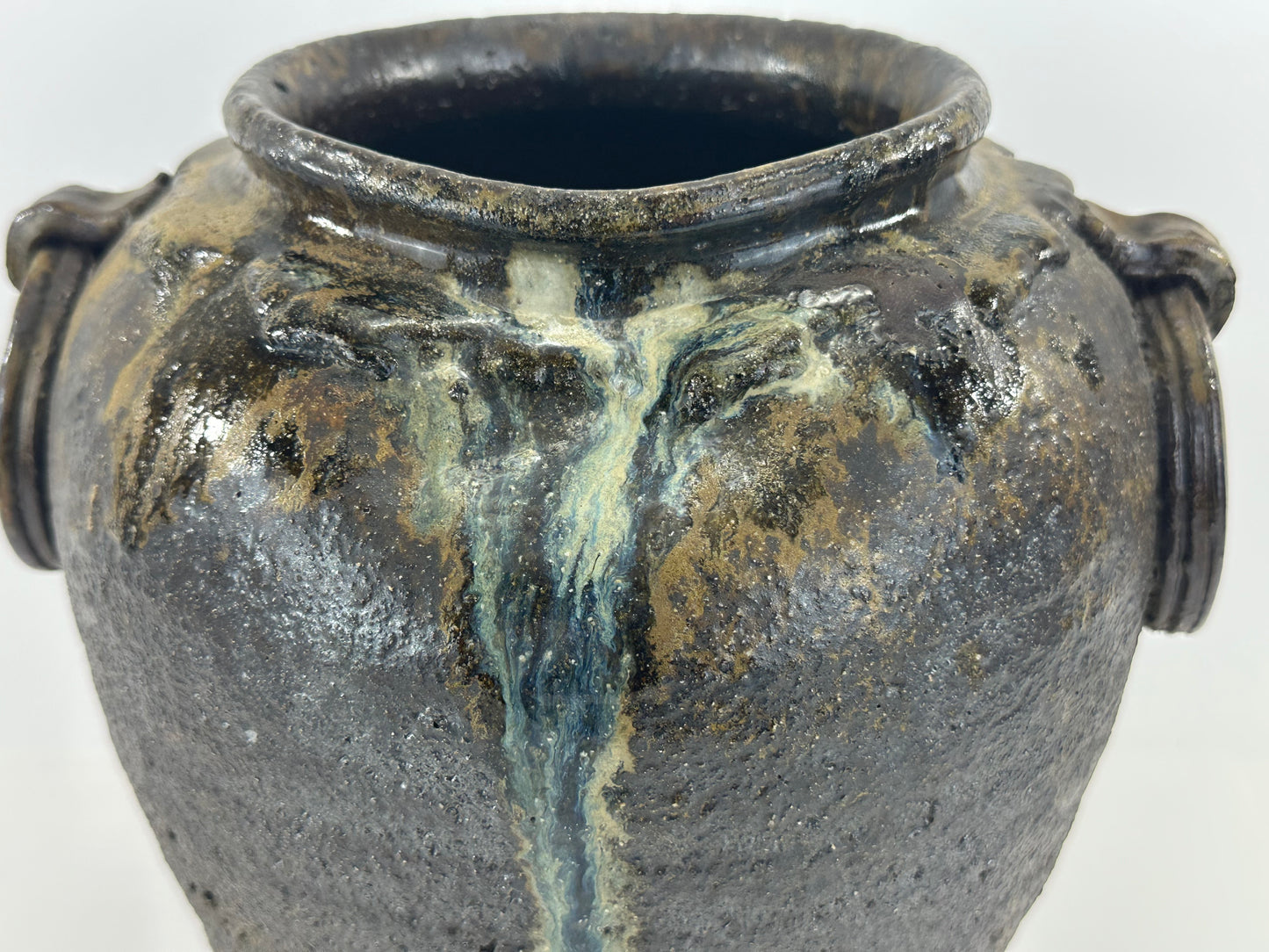 Vintage Japanese Stoneware Vase with Natural Ash Glaze Drips 10.5"H