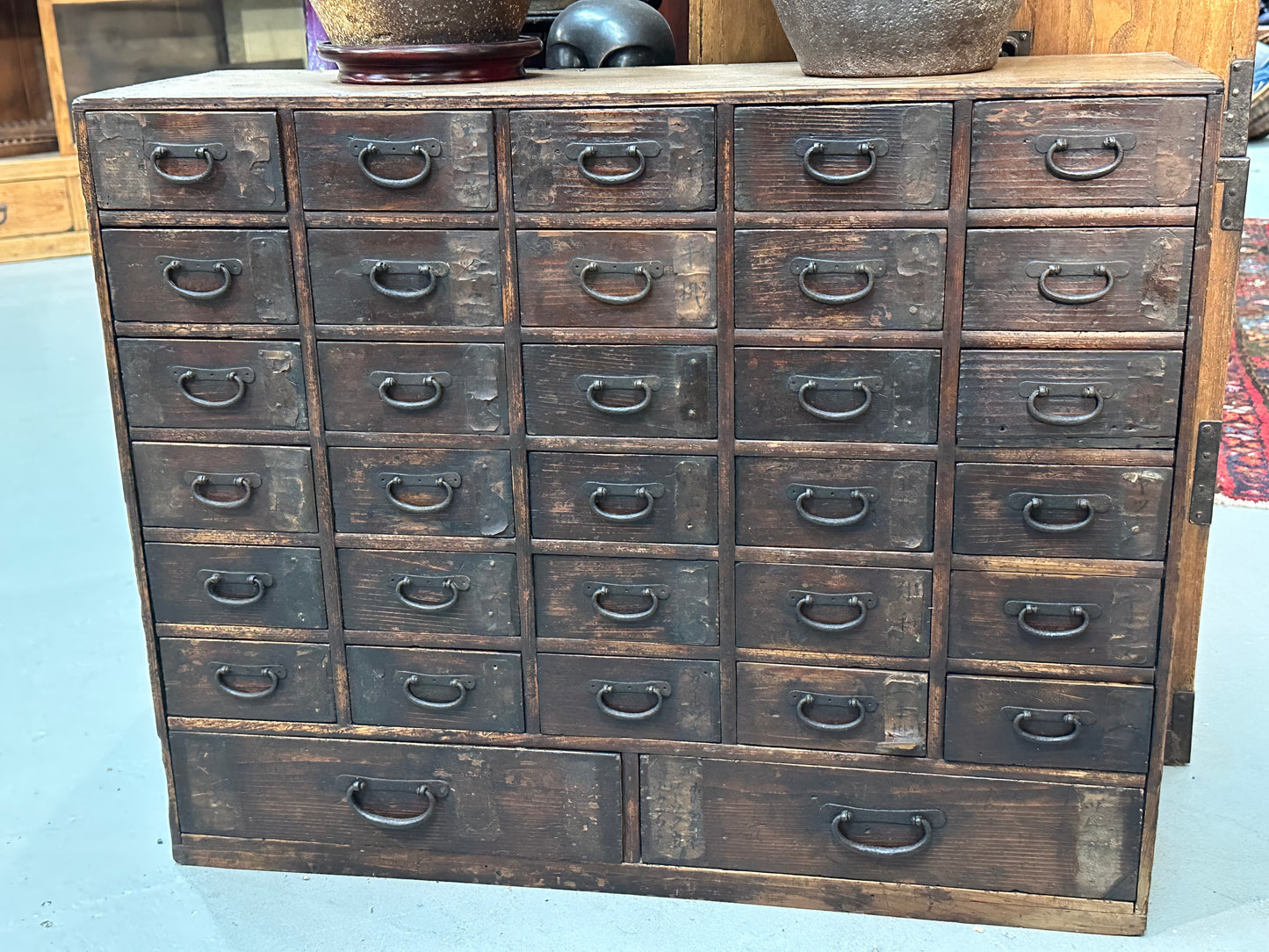 Rare Antique Japanese Kusuridansu Apothecary Tansu Edo Period c1820s 29"W