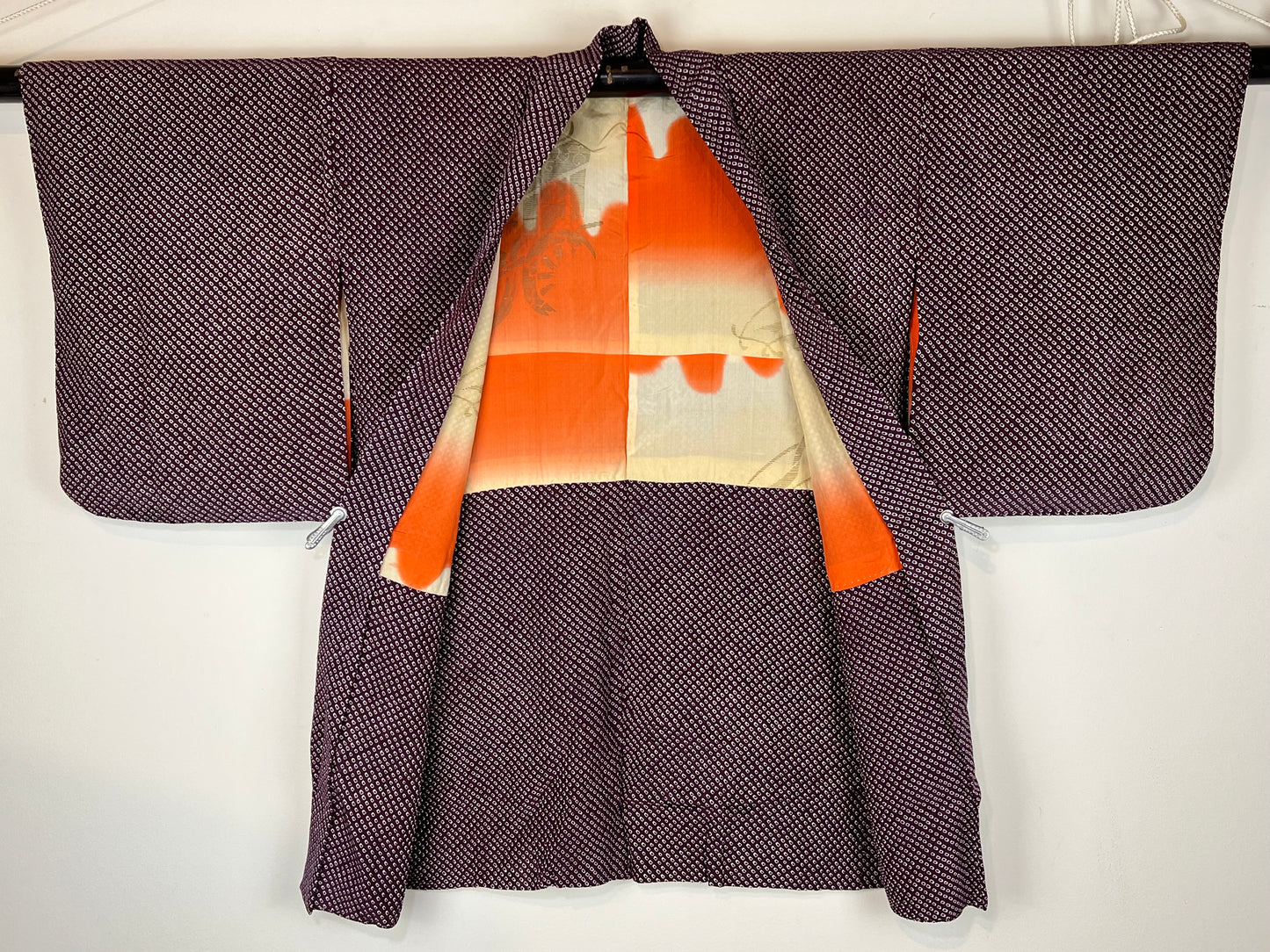 Vintage Japanese Silk Haori Coat in Shibori Tie-dye Style Royal Purple 35"L