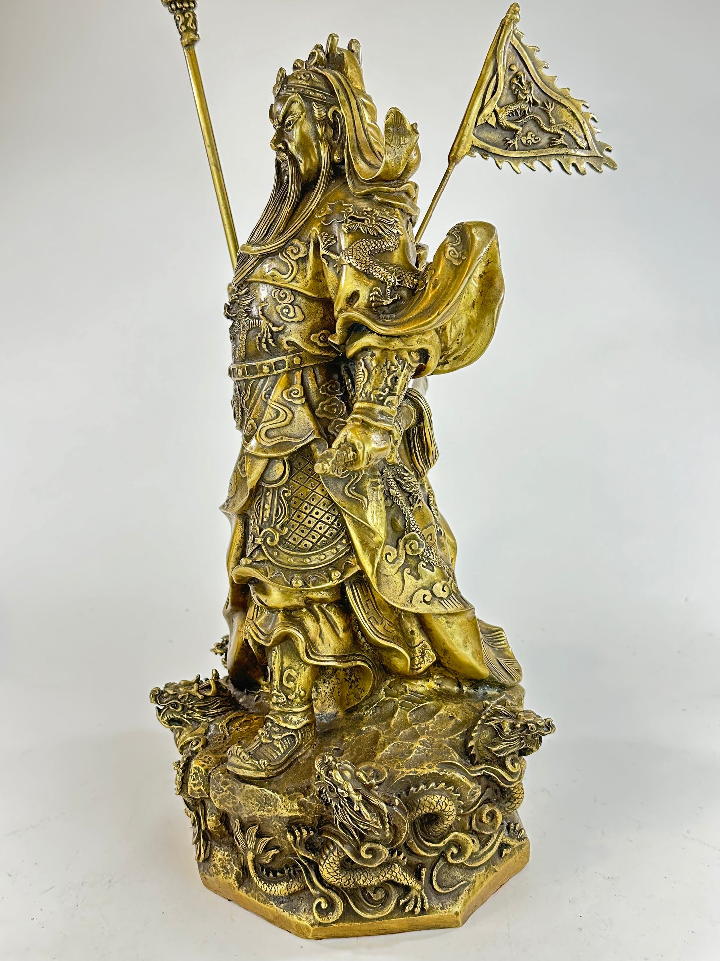 Vintage Chinese Brass Statue of Han Dynasty General Guan Yu 15.5"