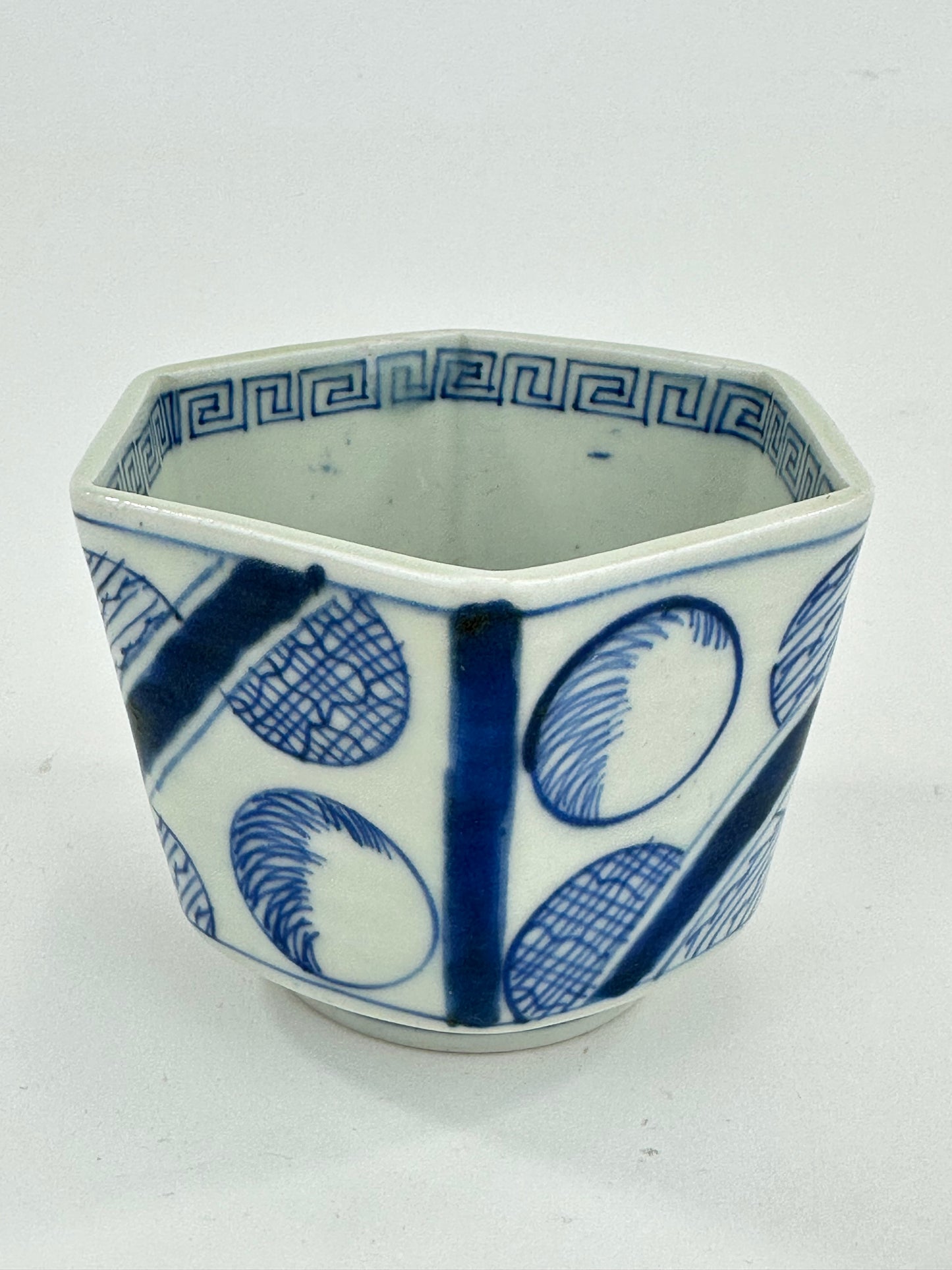 Antique Japanese Arita Imari Blue & White Hexagonal Porcelain Cup 19thC