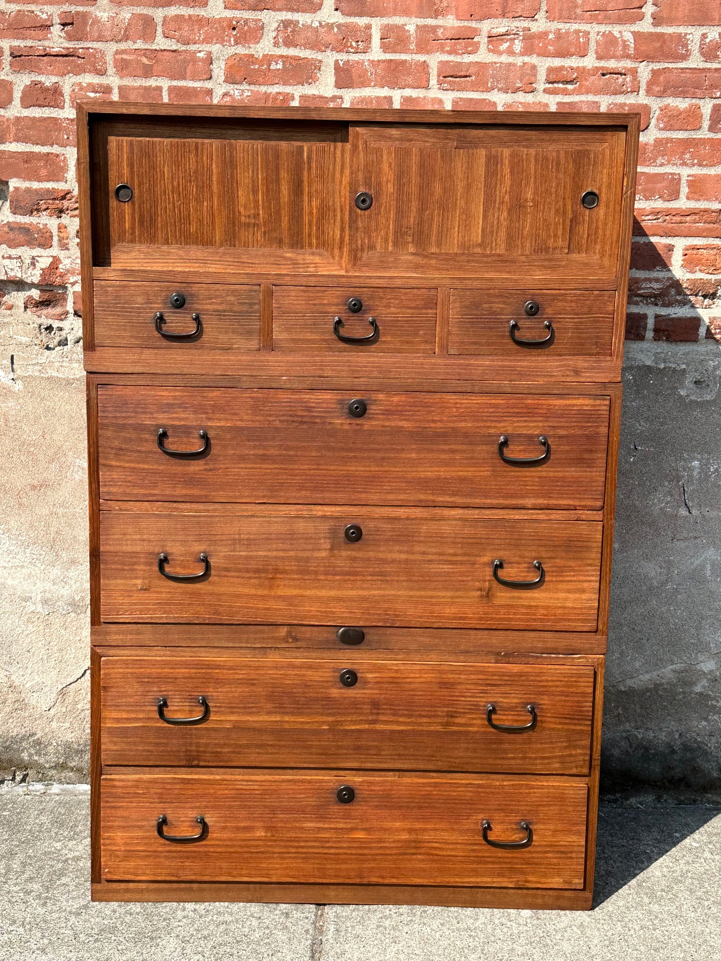 Antique Japanese Ishodansu Clothing Chest Tansu Taisho c1920’s 56”H Kiri Wood
