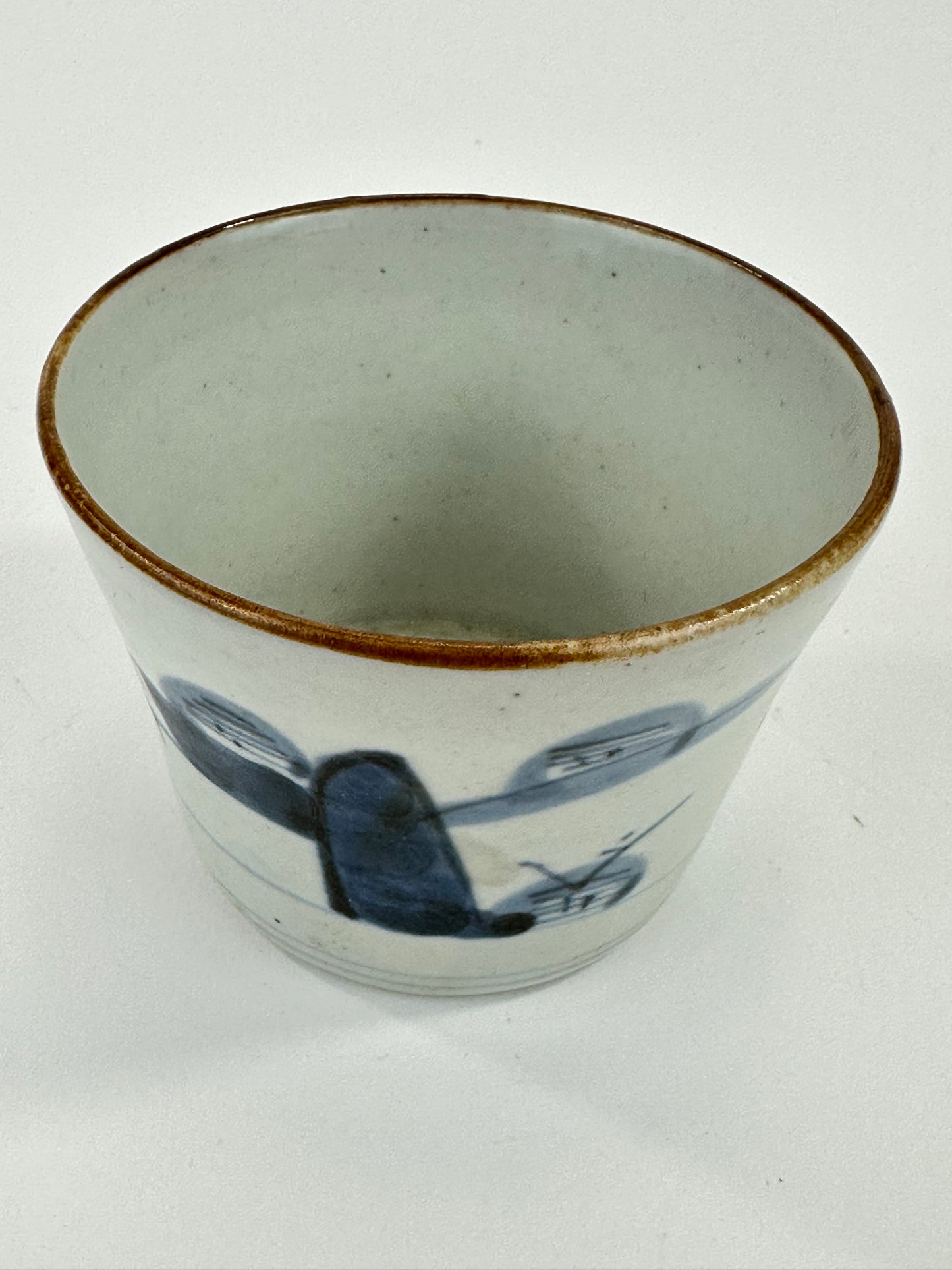 Antique Japanese Edo Period Blue & White Porcelain Sobachoko Sake / Tea Cup 3"